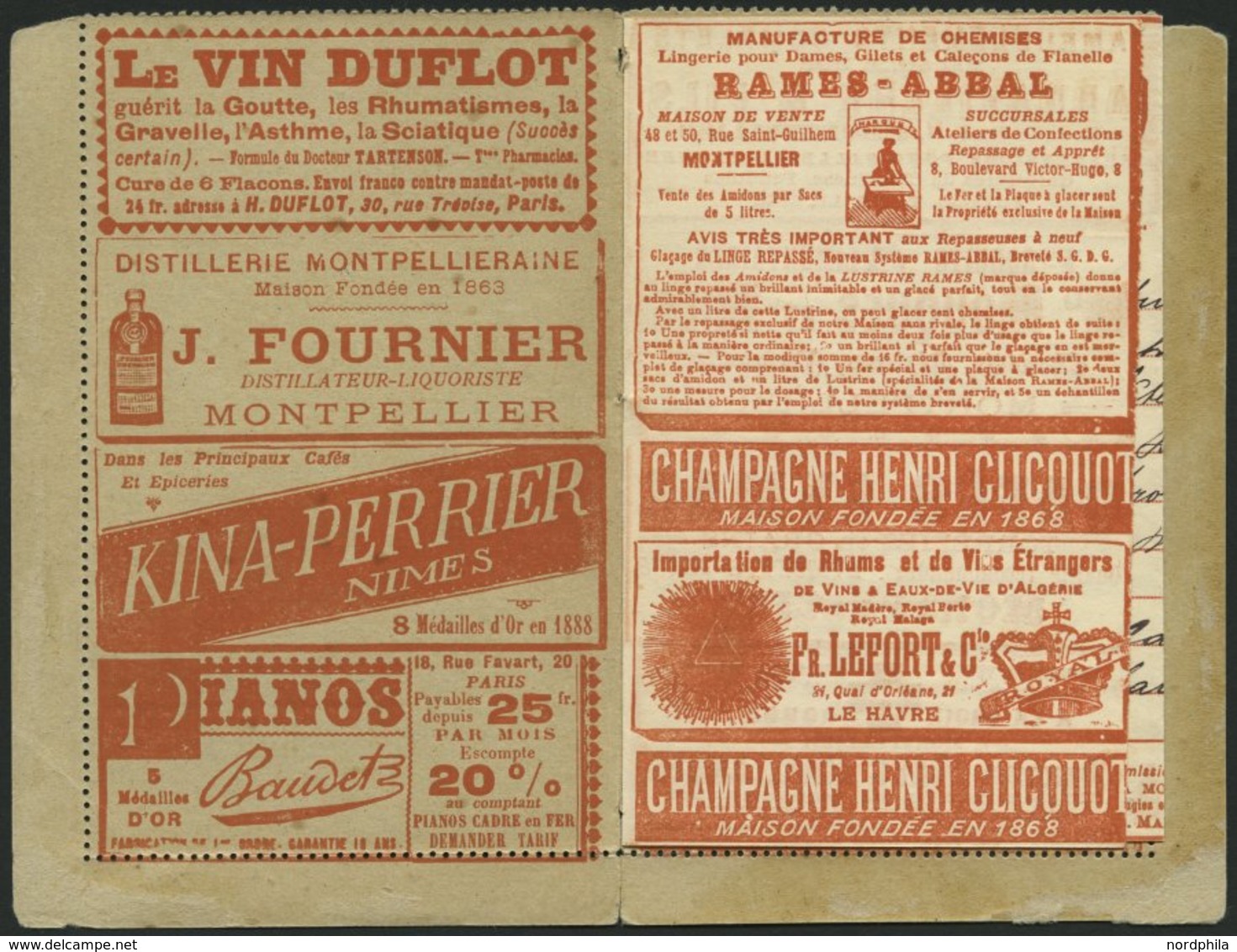 FRANKREICH 72 BRIEF, 1889, 10 C. Schwarz Auf Lila Als Zusatzfrankatur Auf 15 C. Kartenbrief Mit Vollständiger Werteinhei - Other & Unclassified