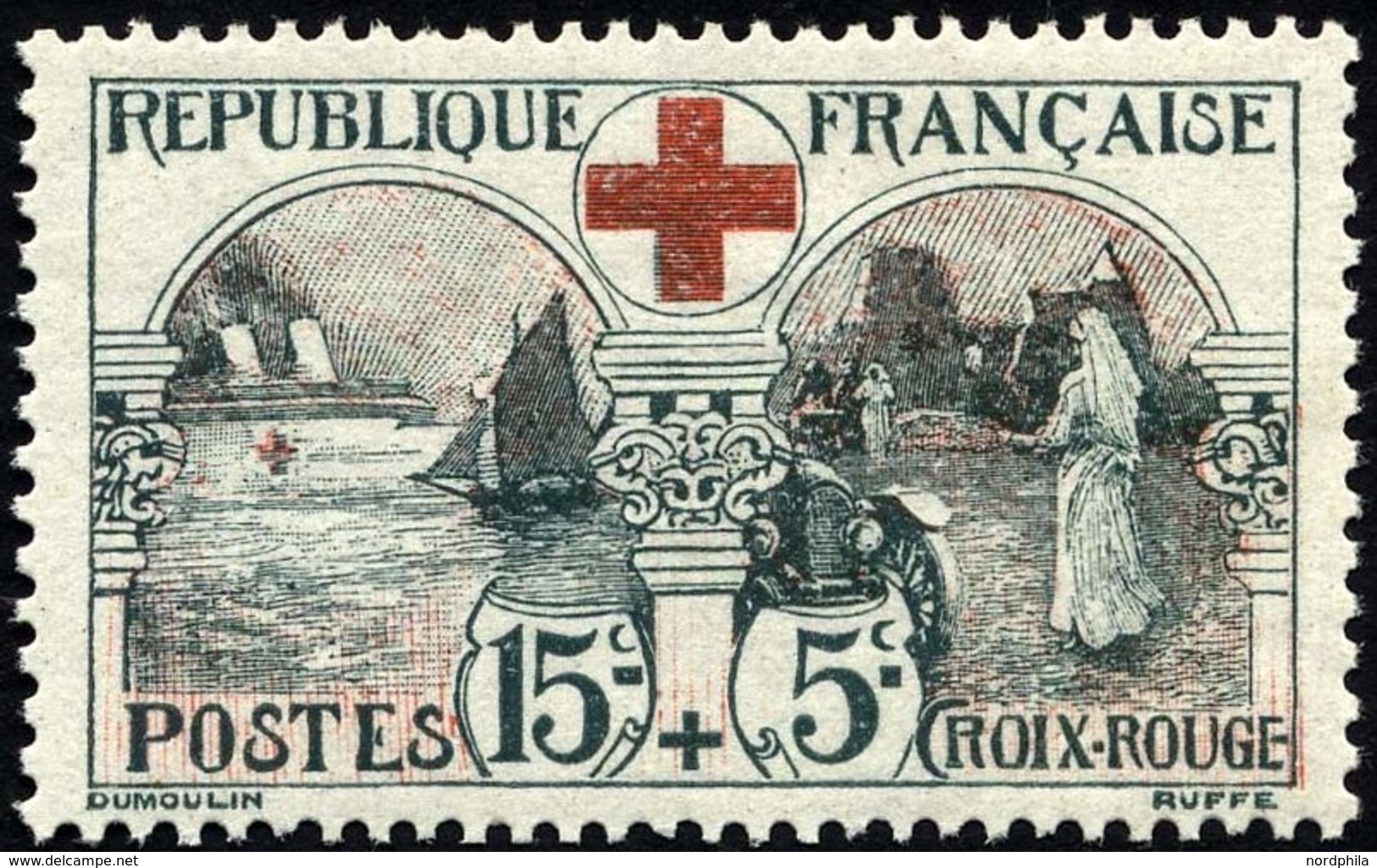 FRANKREICH 136 *, 1918, 15 C. Rotes Kreuz, Falzrest, Pracht, Mi. 150.- - Altri & Non Classificati