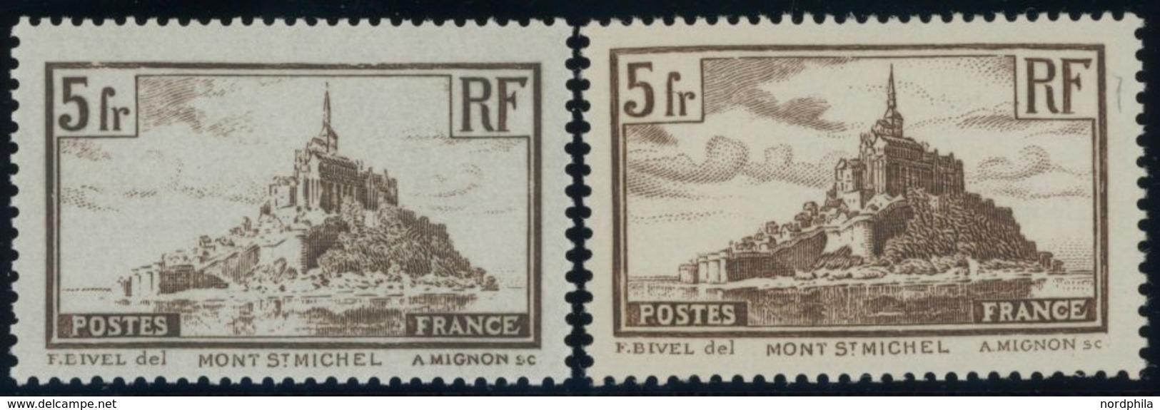 FRANKREICH 240a,b **, 1929, 5 Fr. Mont-Saint-Michel, Beide Farben, Postfrisch, 2 Prachtwerte, Mi. 75.- - Sonstige & Ohne Zuordnung