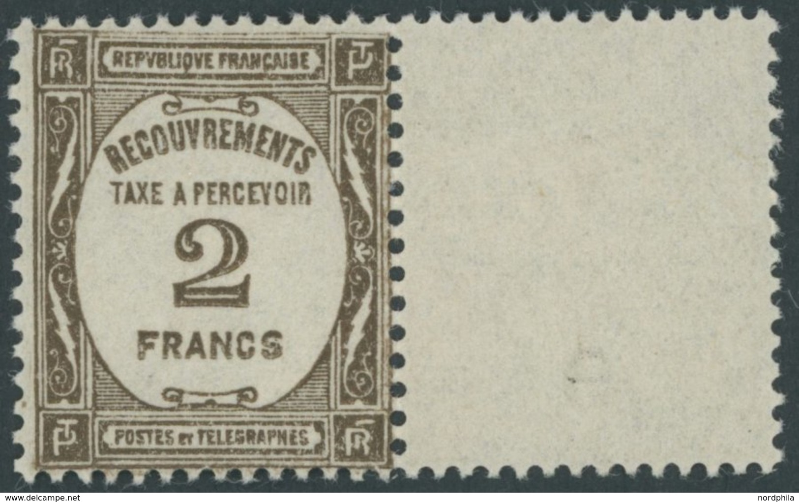 PORTOMARKEN P 66 **, 1931, 2 Fr. Sepia Mit Anhängendem Leerfeld, Postfrisch, Pracht, Mi. (270.-) - Postage Due