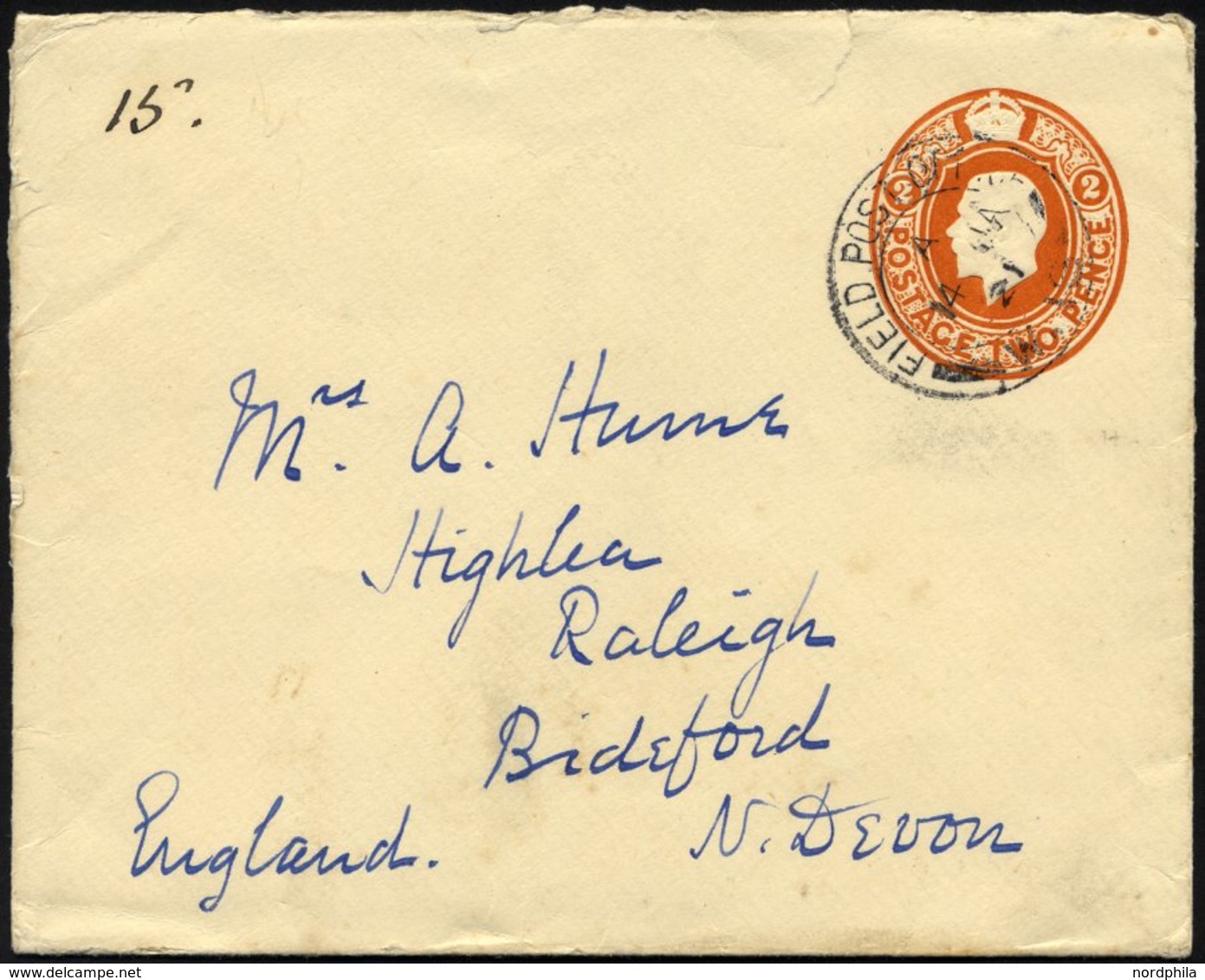 BRITISCHE MILITÄRPOST 1921, 2 P. Orange Ganzsachenumschlag Mit K2 FIELD POST OFFICE/W 16 Nach Brideford/England, Feinst  - Used Stamps