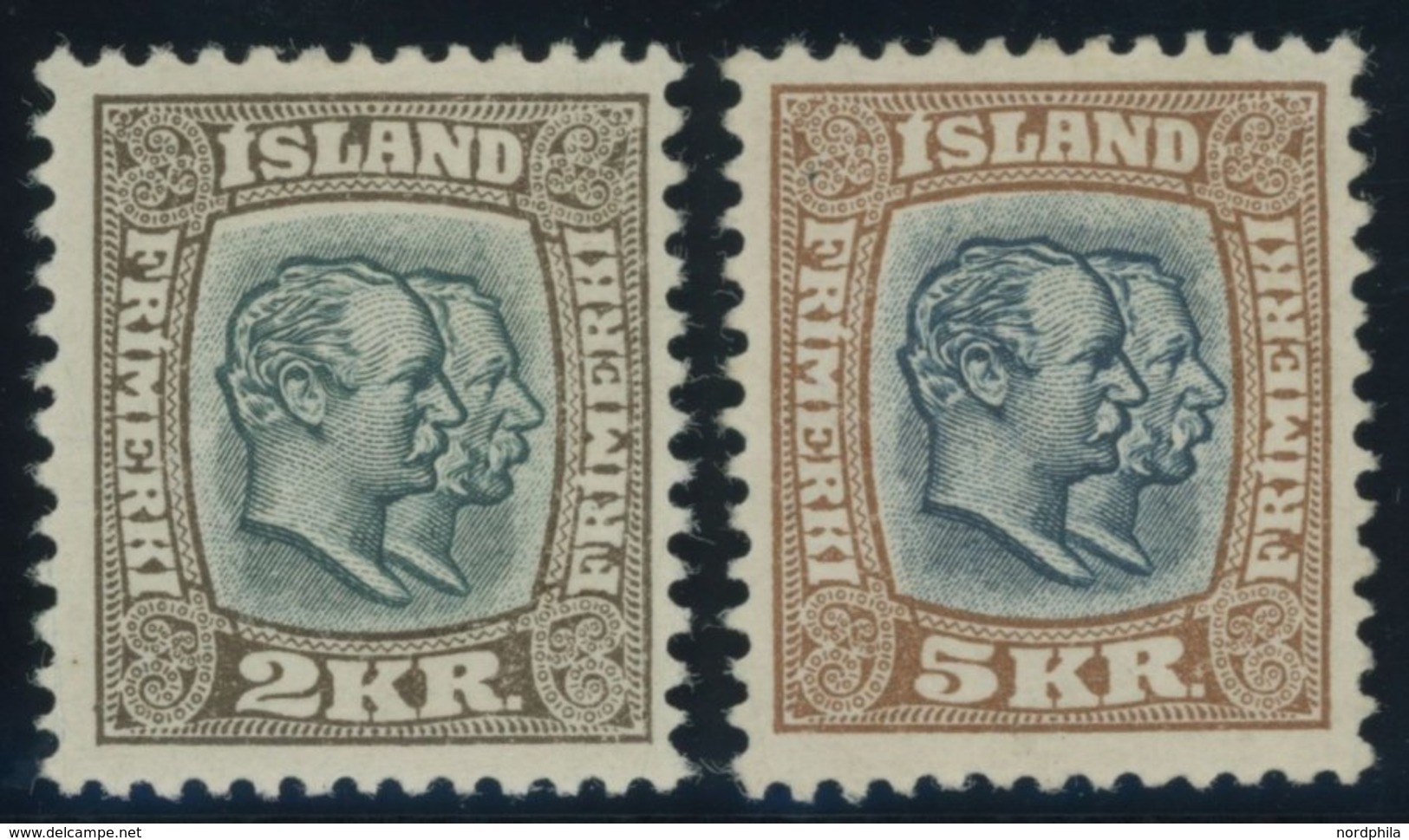 ISLAND 61/2 *, 1907, 2 Und 5 Kr. Doppelportrait, Falzreste, 2 Prachtwerte, Mi. 200.- - Otros & Sin Clasificación