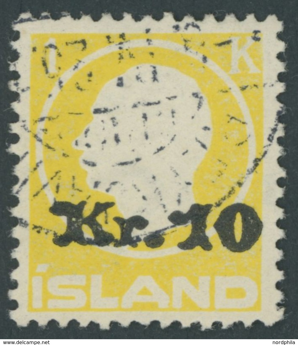 ISLAND 111 O, 1924, 10 Kr. Auf 1 Kr. Gelb, Pracht, Mi. 600.- - Otros & Sin Clasificación