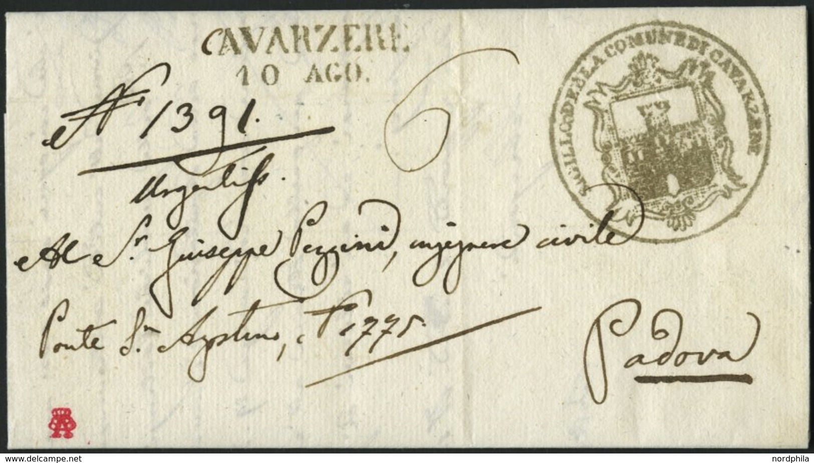 VORPHILA 1847, CAVARZERE, L2 Auf Dekorativem Brief Mit Inhalt Und Dienstsiegel Nach Padova, Pracht - 1. ...-1850 Prephilately
