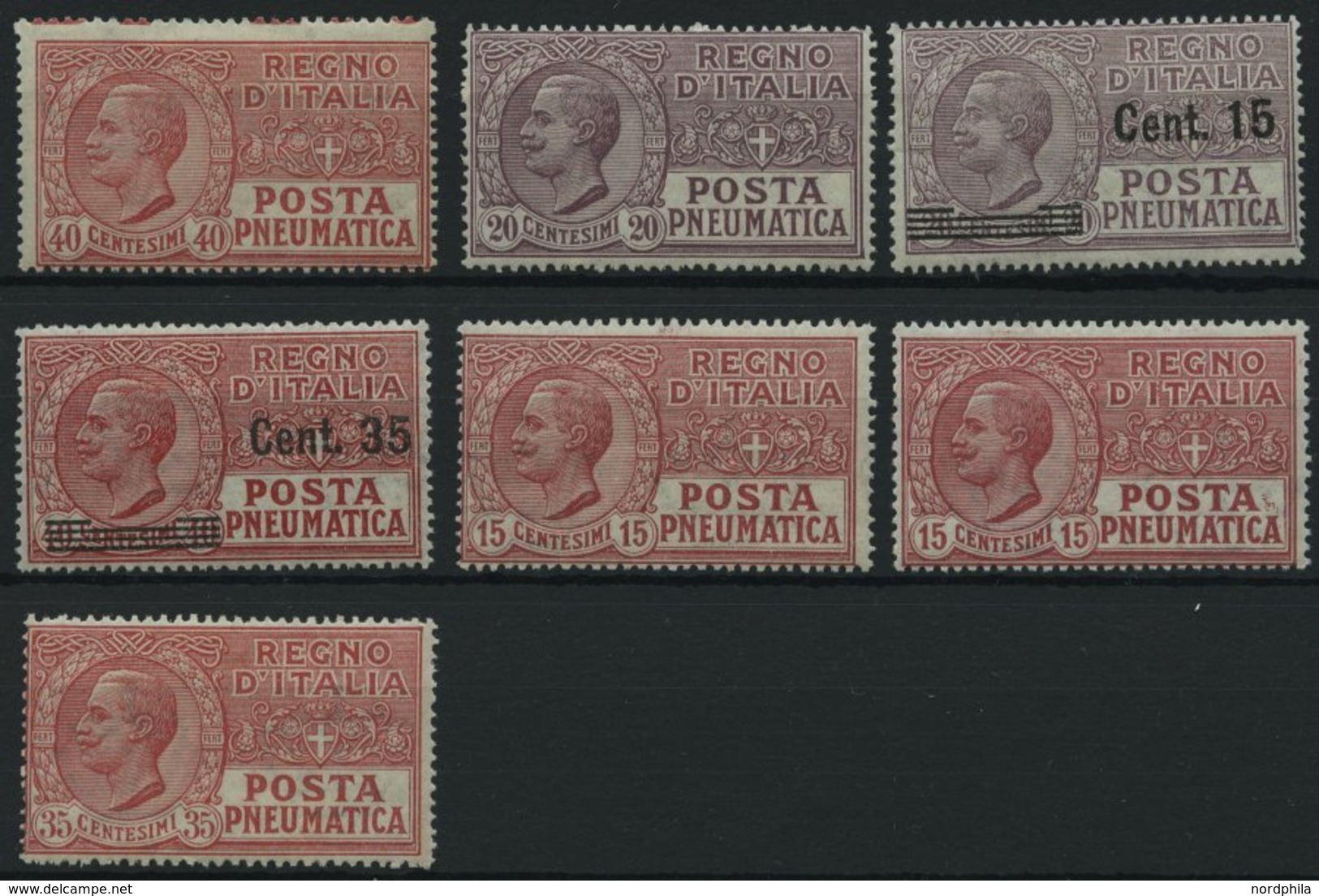 ITALIEN * , 1925-28, Rohrpostmarken (Mi.Nr. 229,253,268/9,272-74), Falzrest, 7 Prachtwerte - Ohne Zuordnung