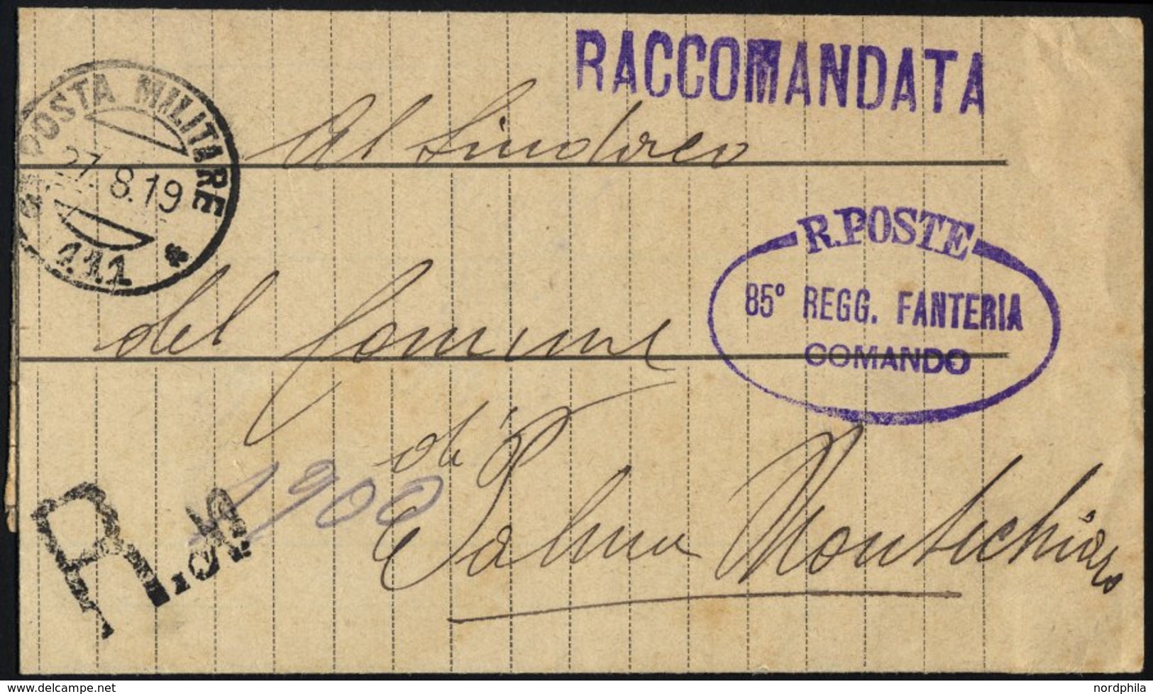 MILITÄRPOST 1919, Feldpoststempel POSTE MILITARE/111 Und Schwarzer, Handschriftlich Ergänzter Handstempel R.No 1900 Auf  - Rotes Kreuz
