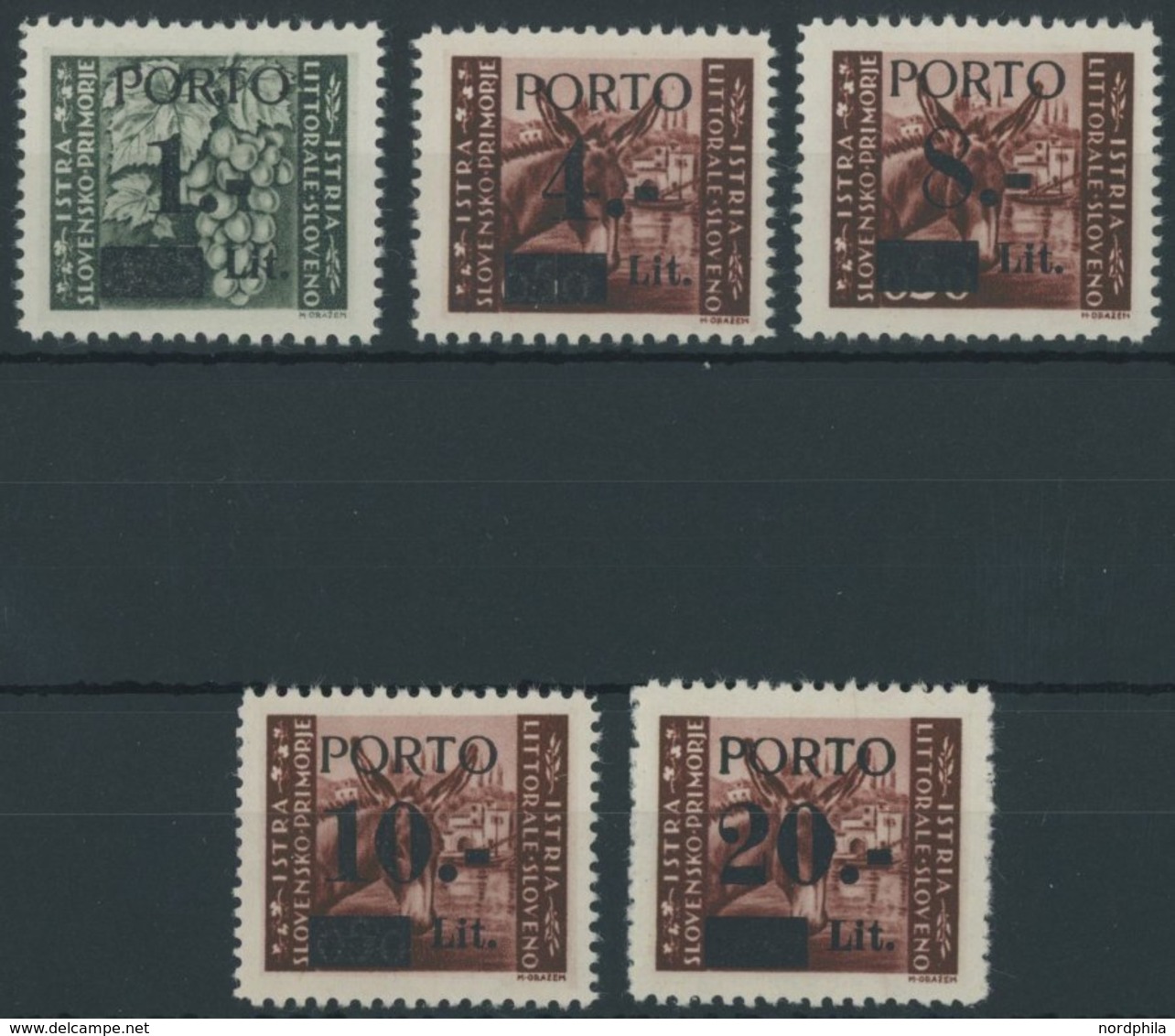 SLOWENIEN P 2,4-7 **, Portomarken: 1945, 1 L. Und 4 - 20 L. Porto, 5 Postfrische Prachtwerte, Mi. 73.- - Slowenien