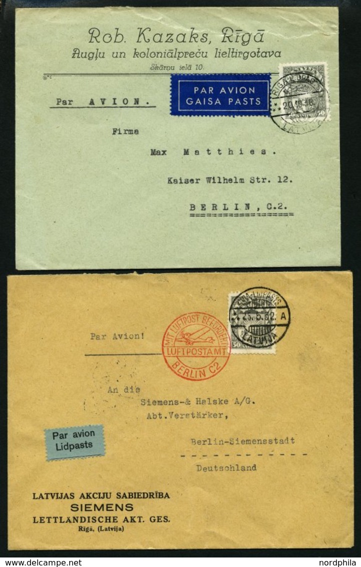 LETTLAND 152 BRIEF, 1932/8, 50 S. Lilagrau, 2x Als Einzelfrankatur Auf Luftpostbrief Nach Berlin, Verschiedene Stempel R - Lettland