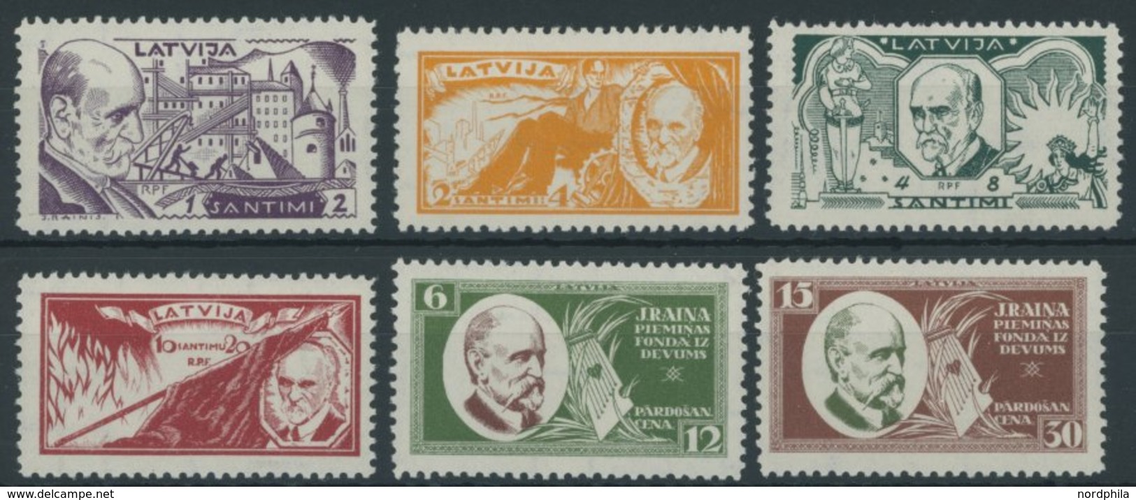 LETTLAND 153-58A **, 1930, Rainis-Fonds, Postfrischer Prachtsatz, Mi. 90.- - Lettland