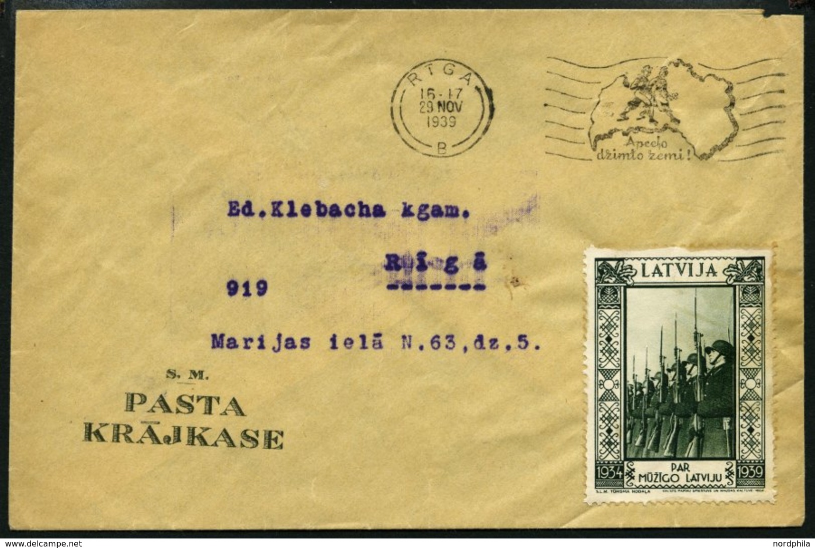 LETTLAND 1939, Gebührenfreier Brief Der Postsparkasse Mit Seltener Vignette Und Maschinenwerbestempel RIGA B APECLO DZIM - Lettonia