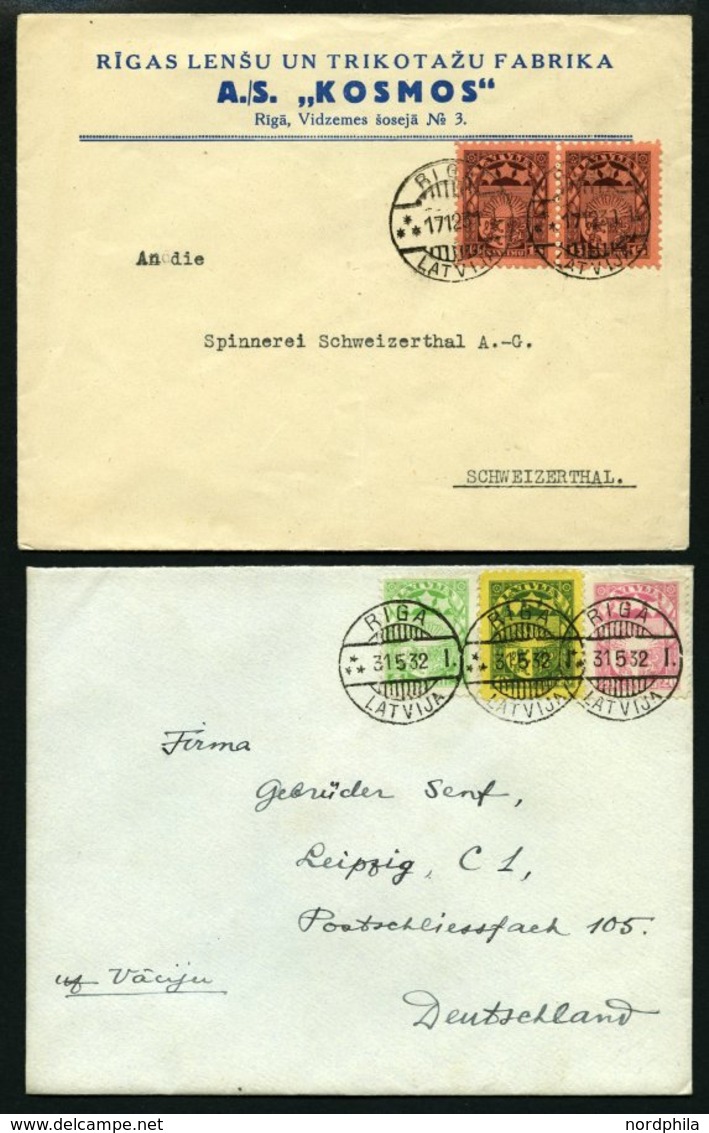 LETTLAND 1923-1940, interessante Partie von 45 Belegen mit verschiedenen Frankaturen, dabei 9 Einschreibbriefe und ein E