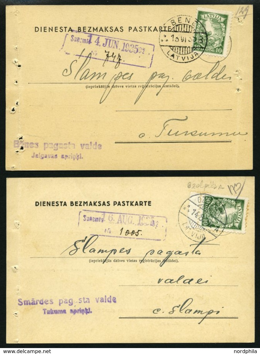 LETTLAND DP BRIEF, 1935, Portofreie Dienstpostkarten, Druckereivermerke: Riga Nr. 32a Und Riga Nr. 1223 (!), Frankiert M - Lettland