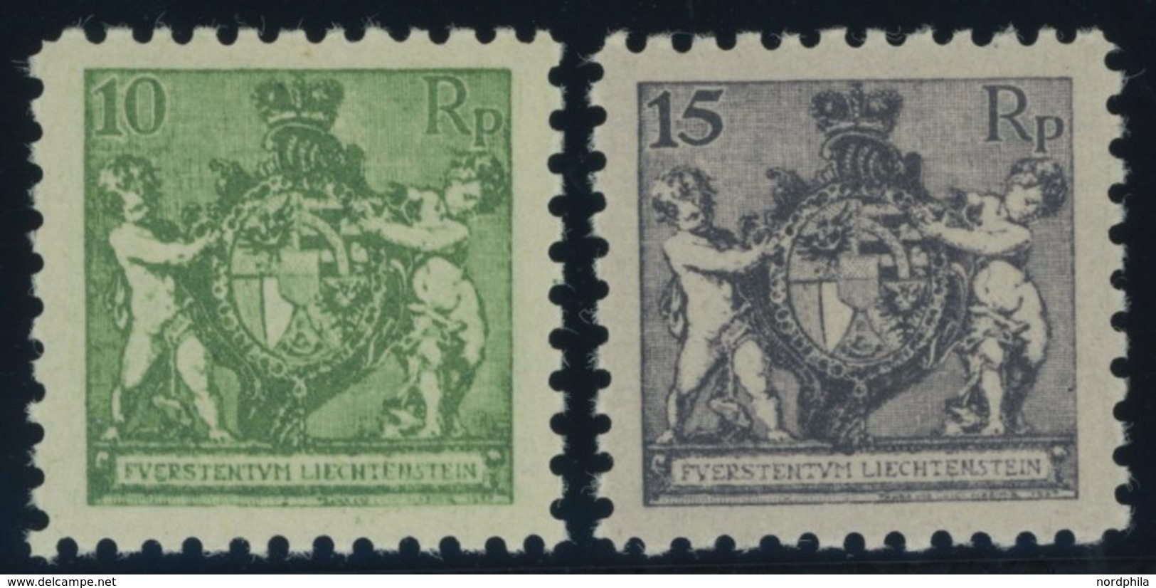 LIECHTENSTEIN 50A,52A **, 1921, 10 Rp. Dunkelgelblichgrün Und 15 Rp. Schwarzgrauviolett, Gezähnt L 91/2, Postfrisch, 2 P - Sonstige & Ohne Zuordnung