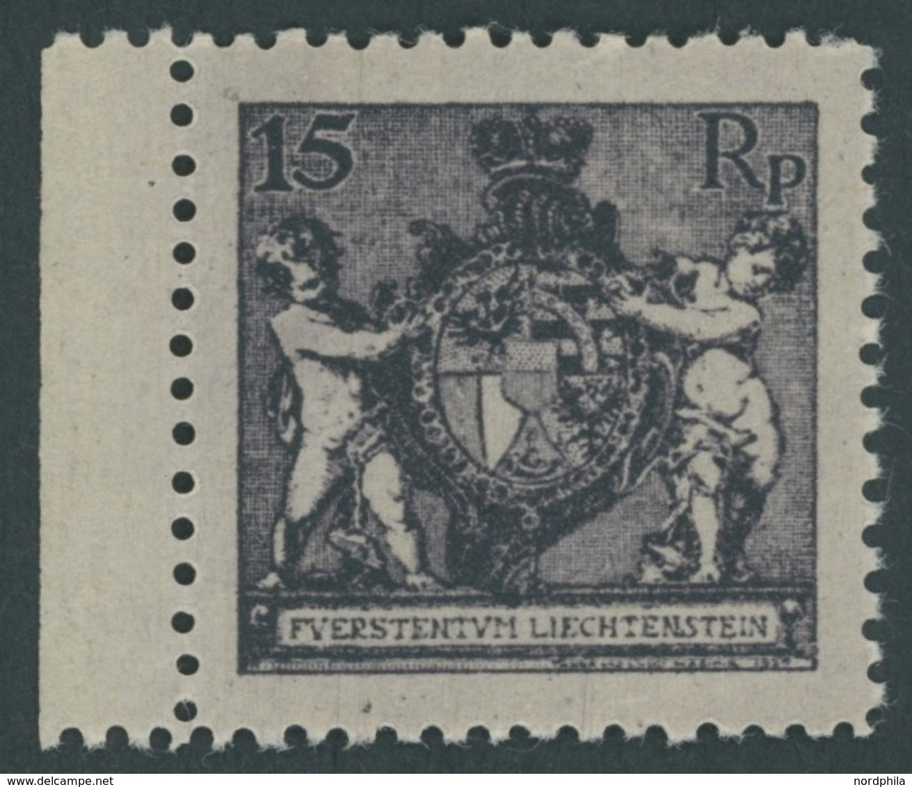 LIECHTENSTEIN 52B **, 1921, 15 Rp. Schwarzgrauviolett, Gezähnt L 121/2, Postfrisch, Herstellungsbedingte Unregelmäßige Z - Sonstige & Ohne Zuordnung