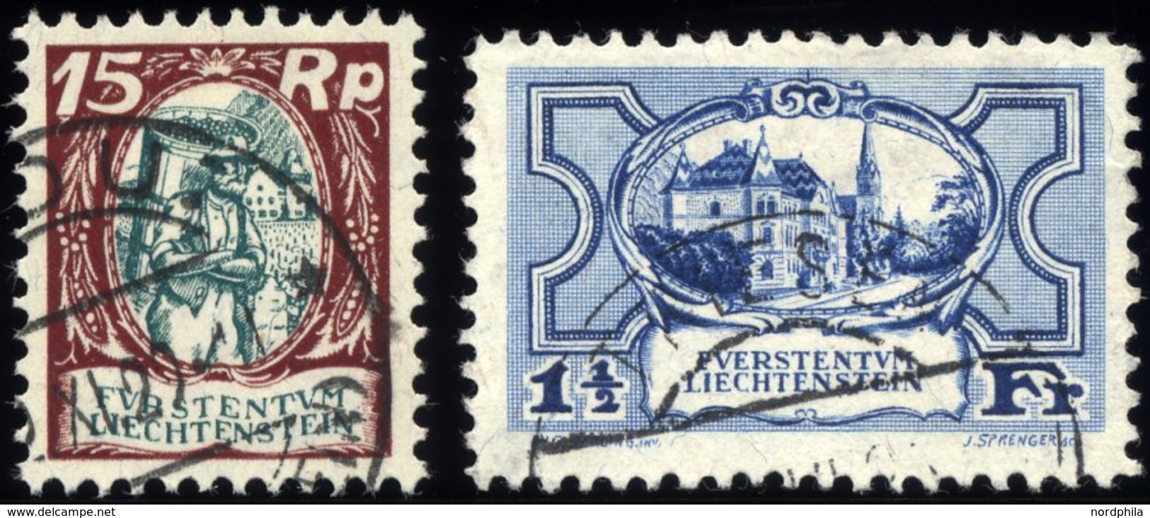 LIECHTENSTEIN 69,71 O, 1925/7, 15 Rp. Und 11/2 Fr. Freimarken, 2 Prachtwerte, Mi. 174.- - Altri & Non Classificati