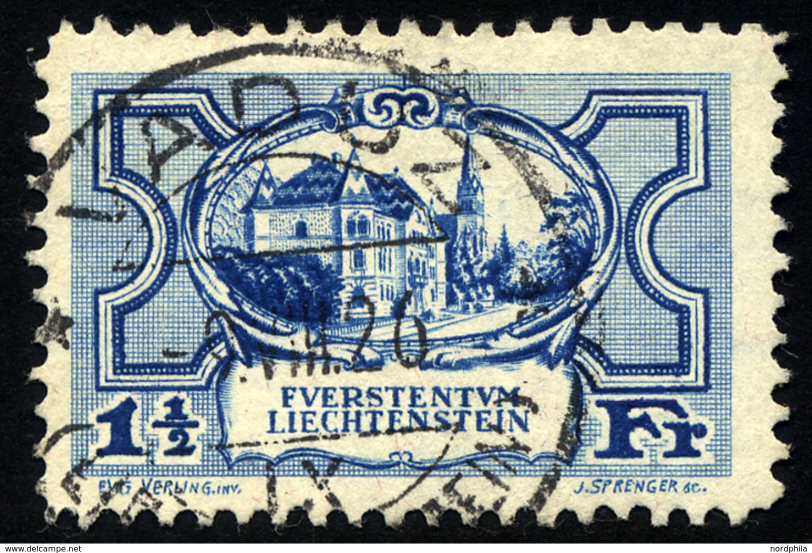 LIECHTENSTEIN 71 O, 1925, 11/2 Fr. Regierungsgebäude, üblich Gezähnt Pracht, Mi. 130.- - Autres & Non Classés