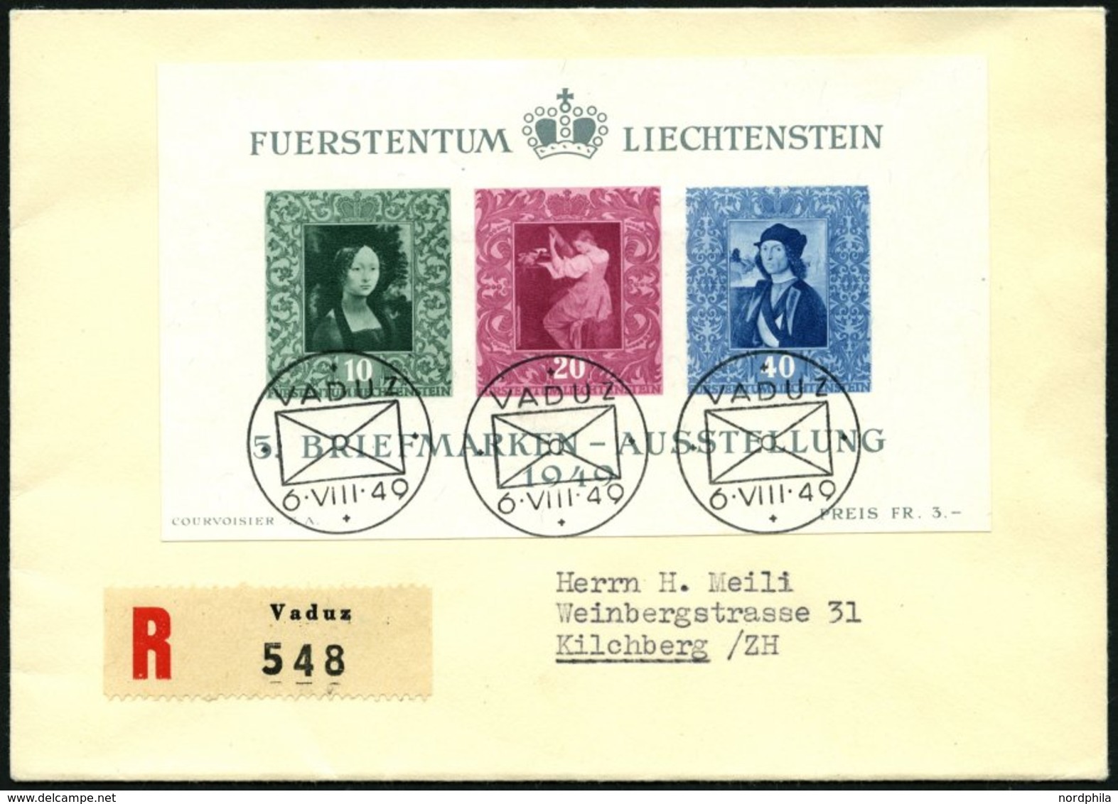 LIECHTENSTEIN Bl. 5 BRIEF, 1949, Block Briefmarken-Ausstellung Auf FDC, Einschreibbrief, Pracht, Mi. 360.- - Autres & Non Classés