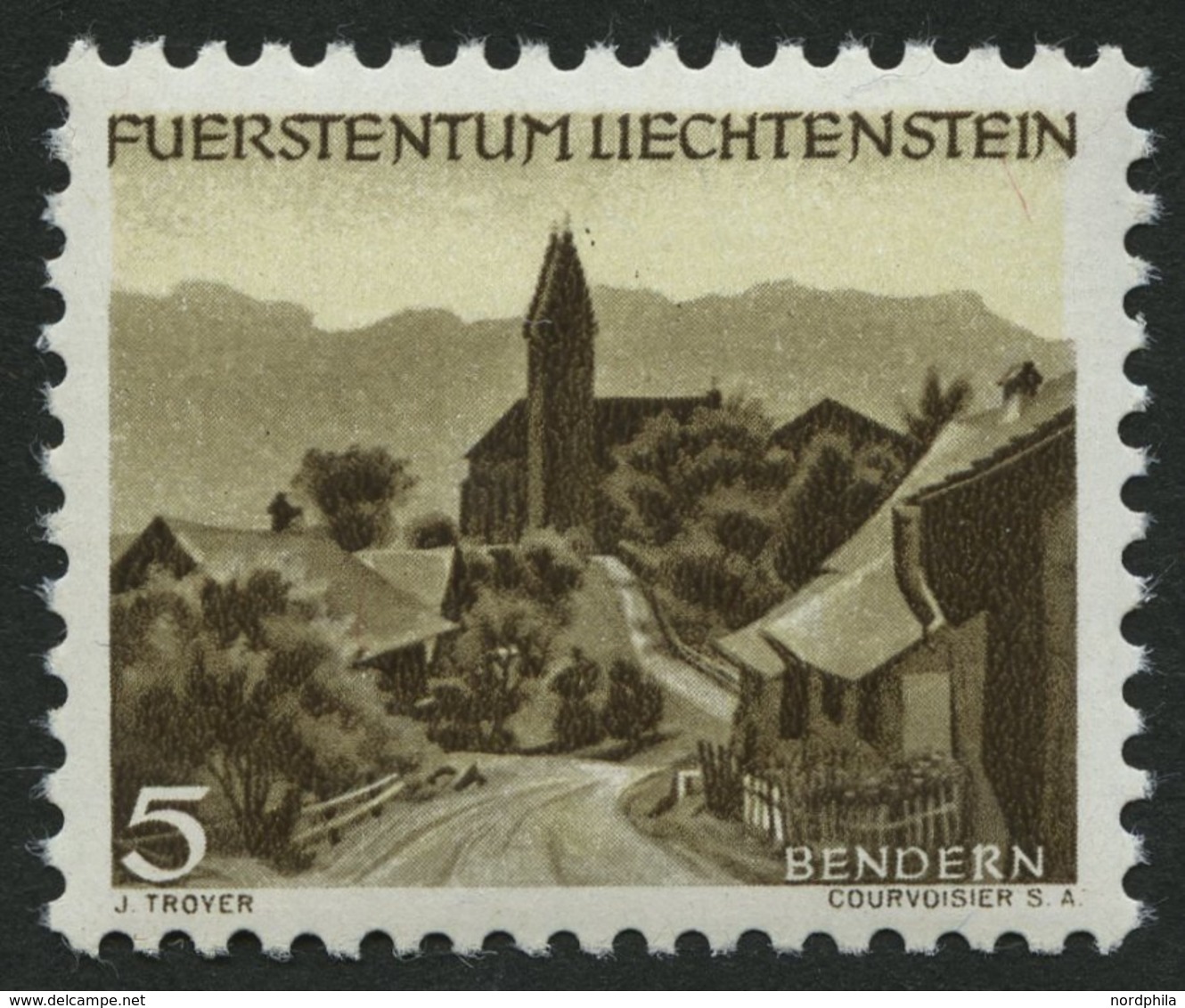 LIECHTENSTEIN 284II **, 1949, 4 Rp. Bendern Mit Abart 2 Farbpunkte Rechts Vom Kirchturm, Pracht, Mi. 190.- - Autres & Non Classés