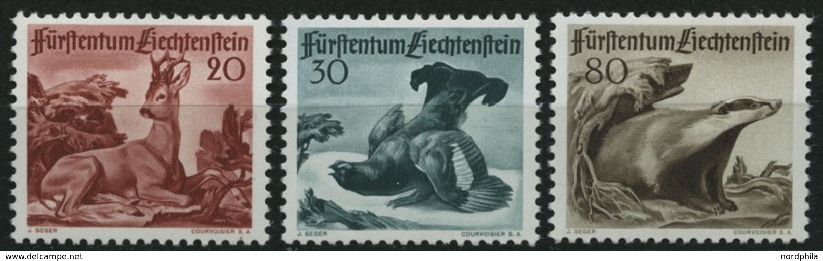 LIECHTENSTEIN 285-87 **, 1950, 3. Jagdserie, Prachtsatz, Mi. 90.- - Other & Unclassified