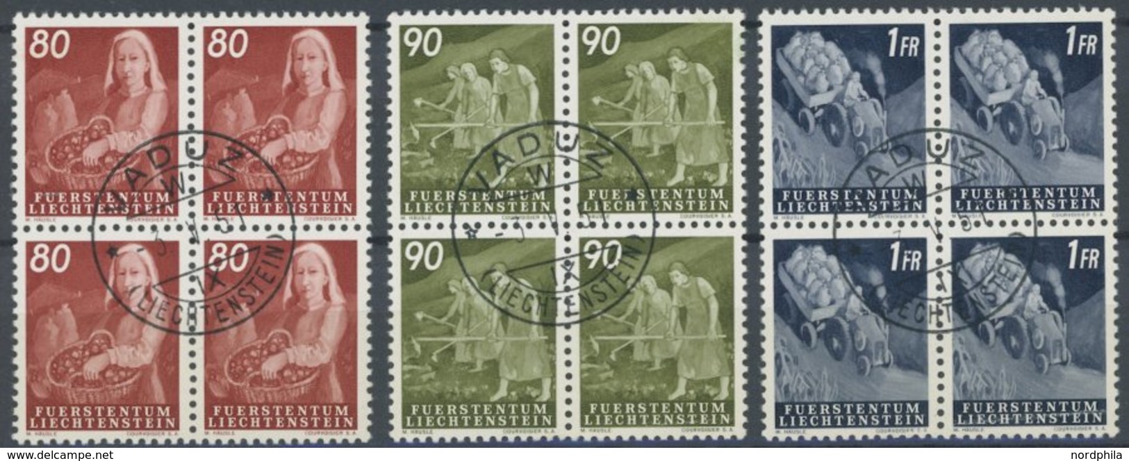 LIECHTENSTEIN 289-300 VB O, 1951, Landarbeit In Viererblocks Mit Zentrischen Ersttagsstempeln, Prachtsatz (ein Wert Mini - Sonstige & Ohne Zuordnung