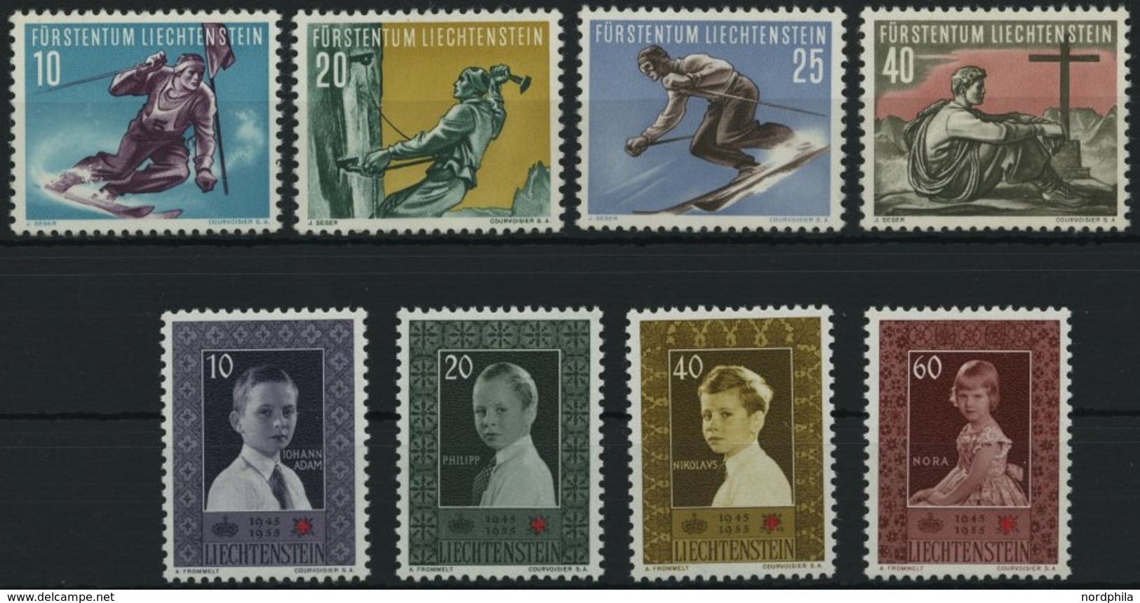 LIECHTENSTEIN 334-37,338-41 **, 1955, Sport Und Rotes Kreuz, 2 Prachtsätze, Mi. 104.- - Autres & Non Classés