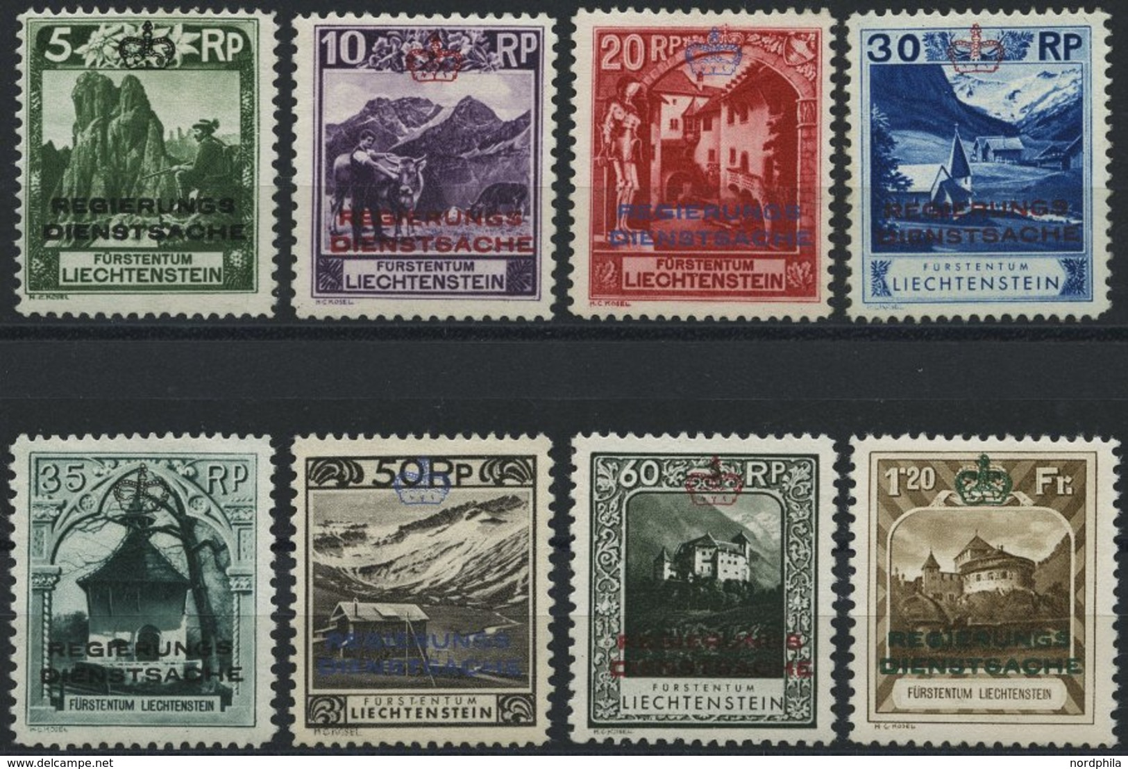DIENSTMARKEN D 1-8 *, 1932, Landschaften, Falzrest, Prachtsatz, Mi. 480.- - Dienstmarken