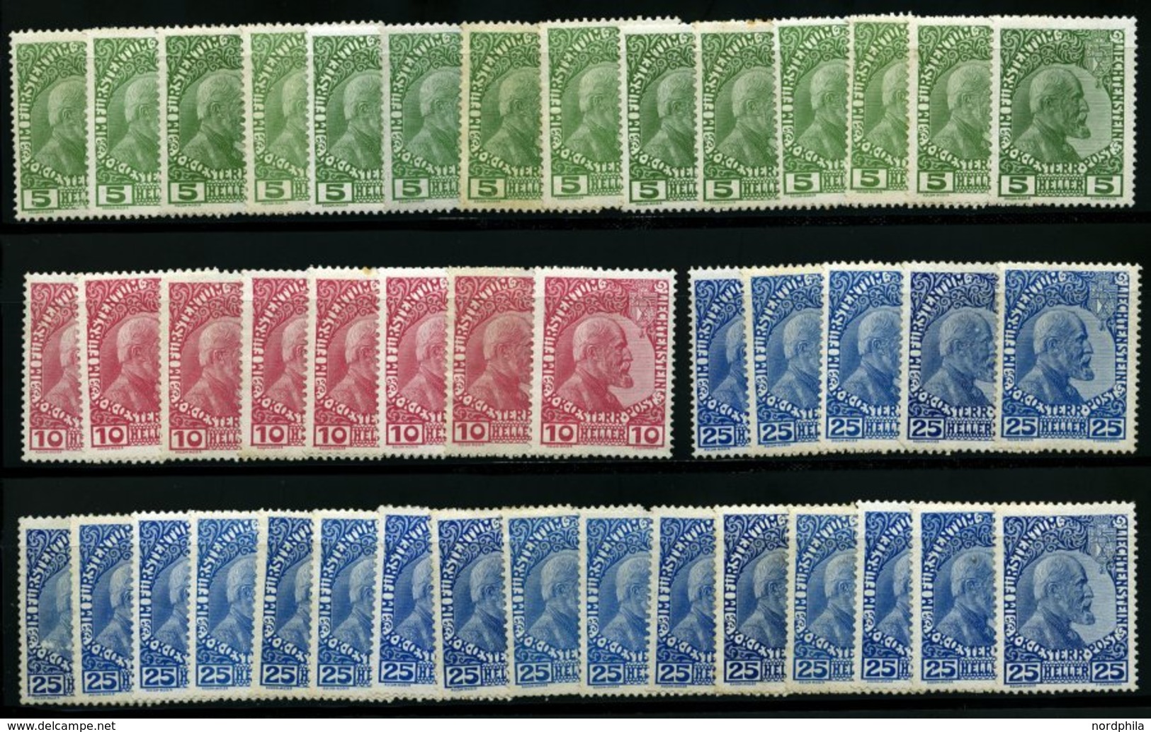 SAMMLUNGEN, LOTS 1-3x *, 1912, Fürst Johann II, Gestrichenes Papier, Nr. 1x (14x), 2x (8x) Und 3x (21x), Lot In Untersch - Lotes/Colecciones