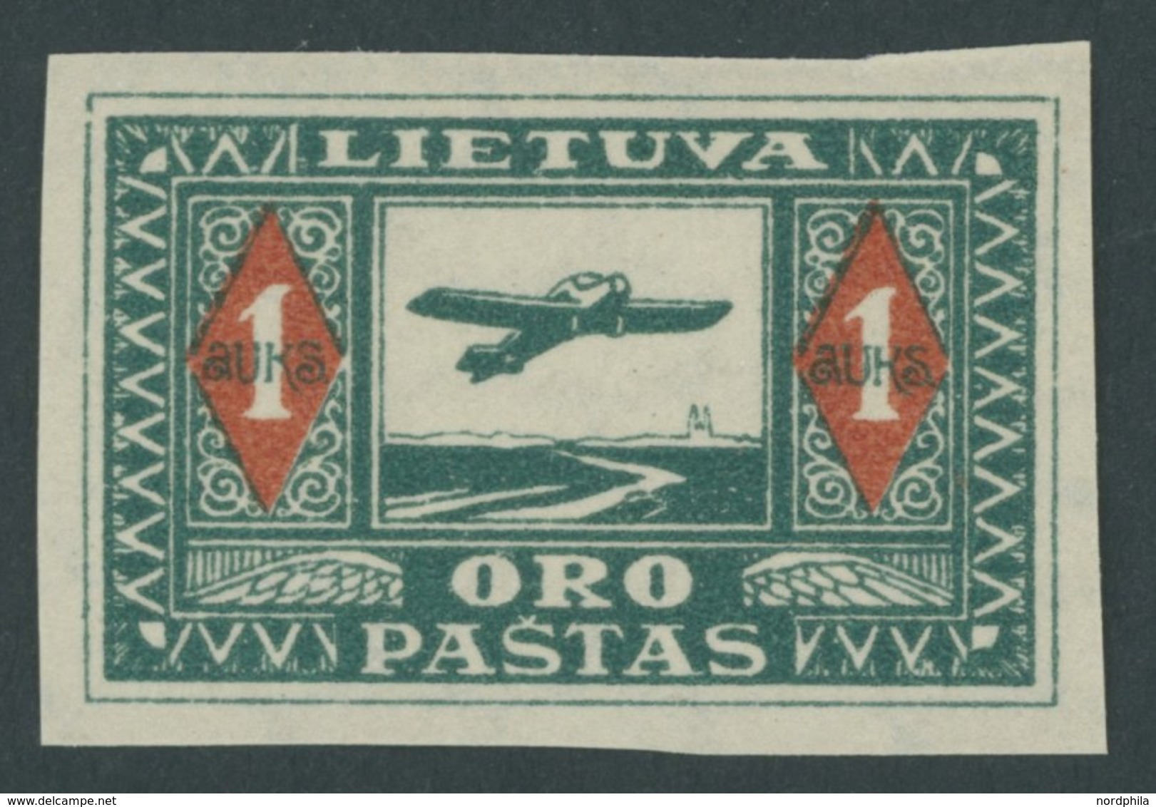 LITAUEN 106U **, 1921, 1 A. Flugpostdienst, Ungezähnt, Postfrisch, Pracht, Mi. 60.- - Lituania