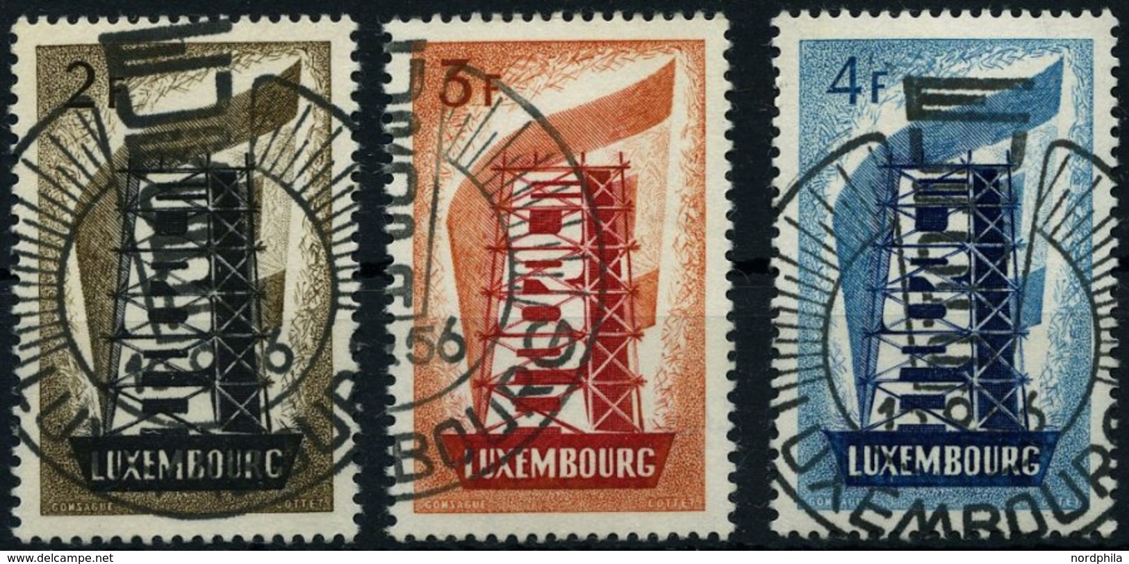 LUXEMBURG 555-57 O, 1956, Europa, Sonderstempel, Prachtsatz, Mi. 80.- - Otros & Sin Clasificación