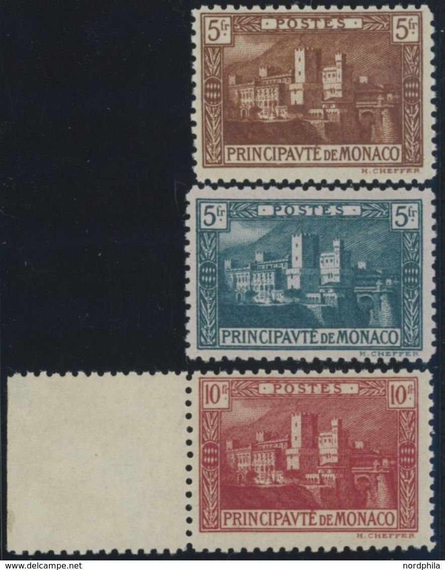 MONACO 62-64 **, 1922/4, 5 - 10 Fr. Einheimische Motive, 3 Postfrische Prachtwerte, Mi. 102.- - Otros & Sin Clasificación