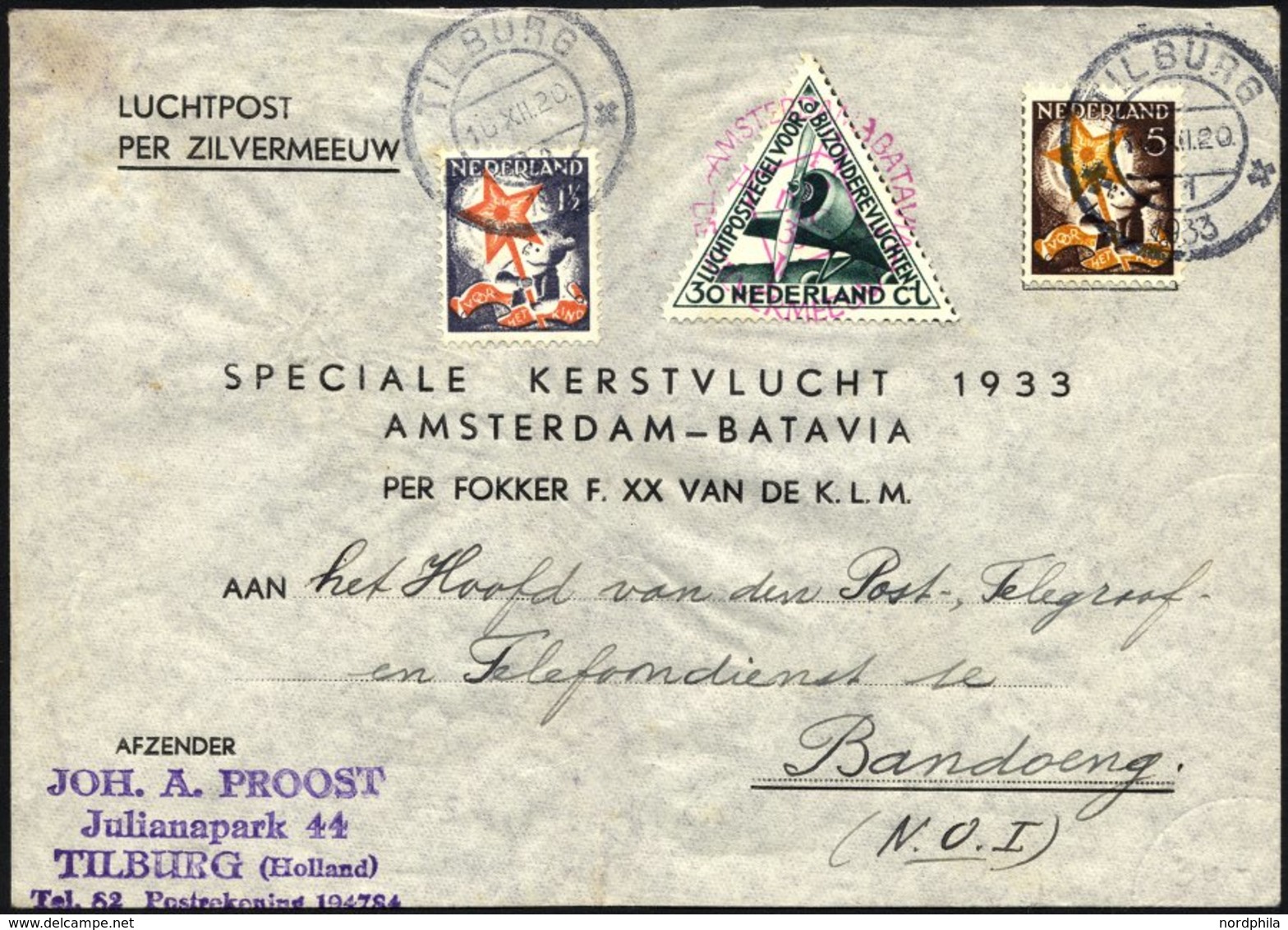 NIEDERLANDE 267,268/9A BRIEF, 16.12.1933, Postjäger - Flug AMSTERDAM-BATAVIA, Prachtbrief, Müller 190 - Altri & Non Classificati