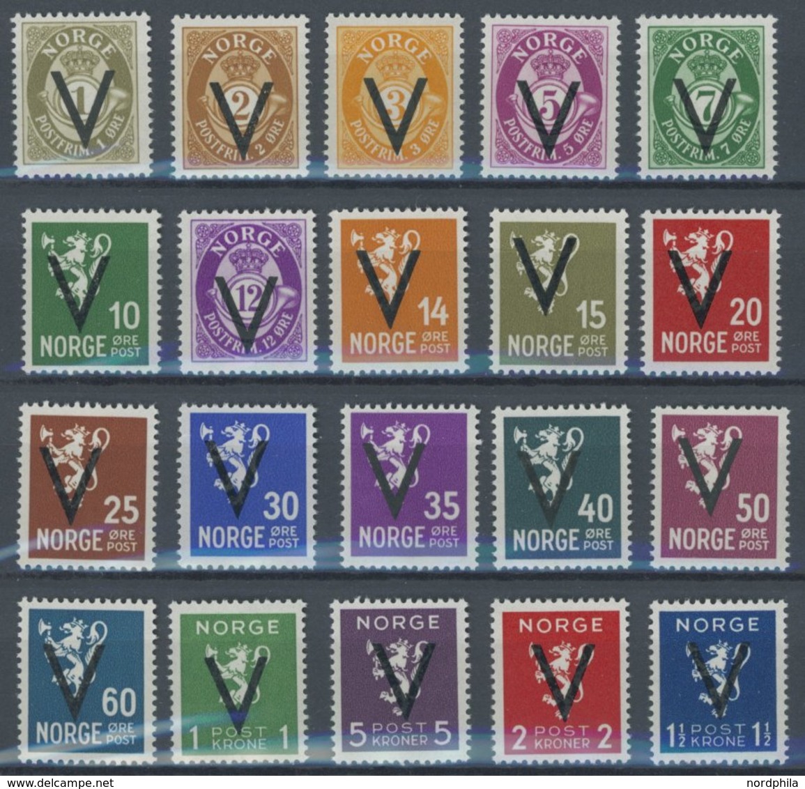 NORWEGEN 237-56 **, 1941, Freimarken Mit Aufdruck V, Postfrischer Prachtsatz, Mi. 100.- - Sonstige & Ohne Zuordnung