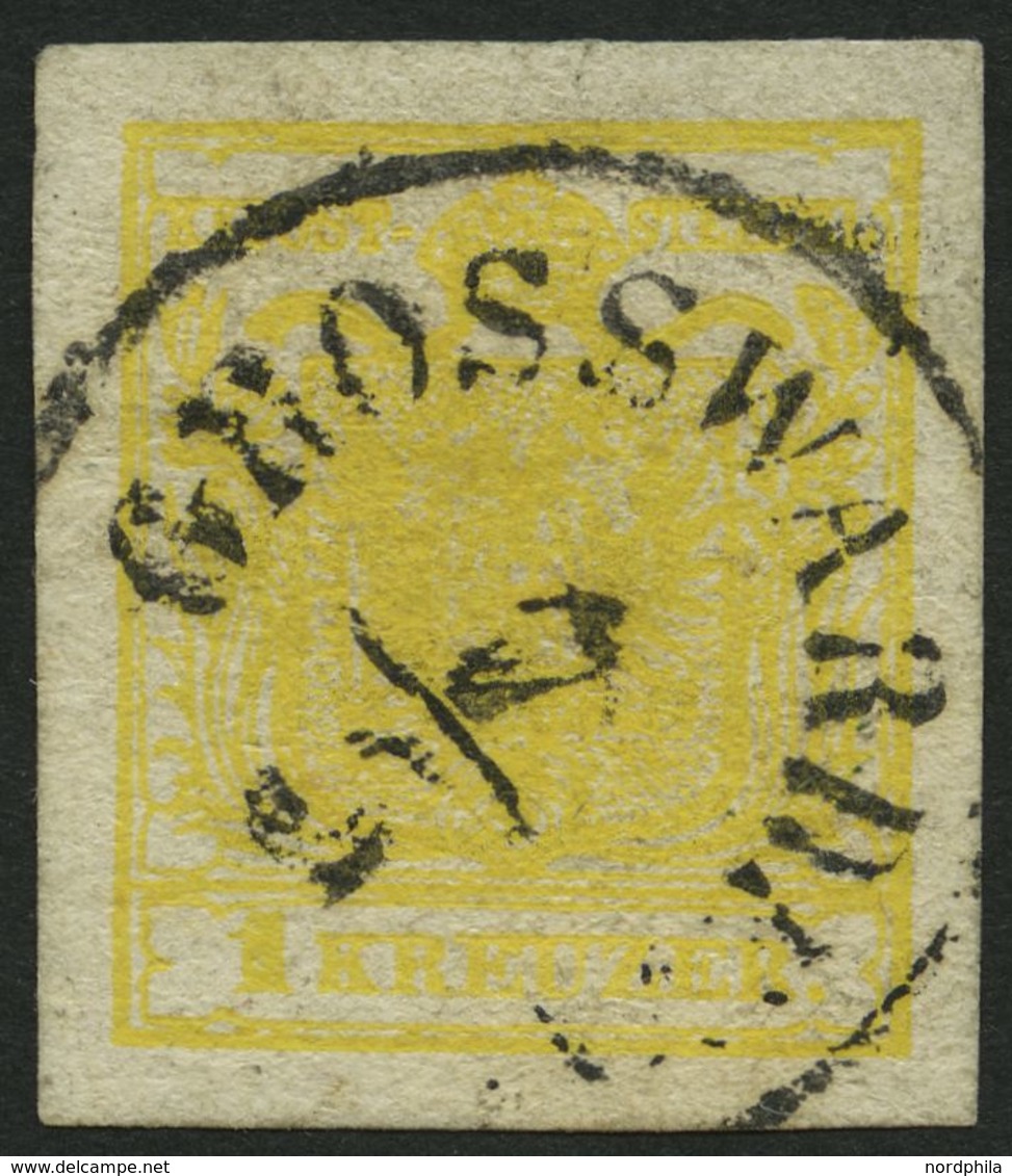 ÖSTERREICH 1Ya O, 1854, 1 Kr. Gelb, Maschinenpapier, Type Ia, Ungarischer K1 GROSSWARDEIN, Breitrandig, Pracht - Sonstige & Ohne Zuordnung