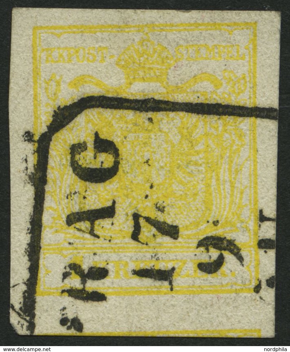 ÖSTERREICH 1Ya O, 1854, 1 Kr. Gelb, Maschinenpapier, Type Ia, R4 PRAG, Breitrandig, Pracht, Signiert - Other & Unclassified