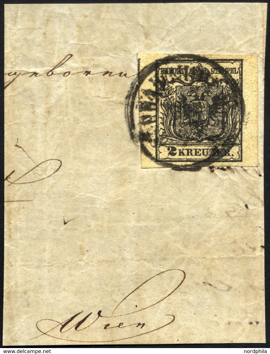 ÖSTERREICH 2Xa BrfStk, 1850, 2 Kr. Schwarz, Handpapier, Allseits Riesenrandiges Großes Prachtbriefstück - Sonstige & Ohne Zuordnung