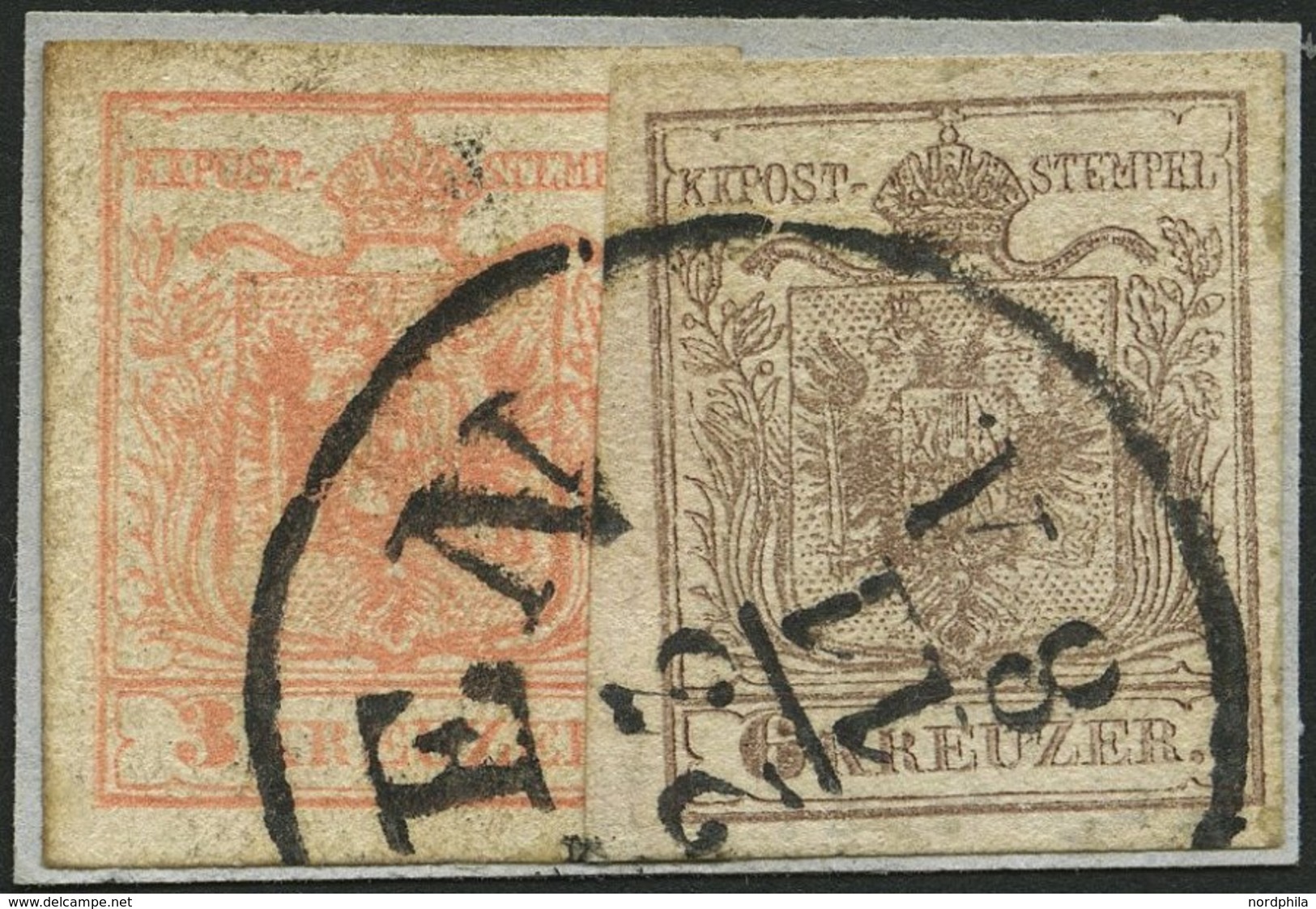 ÖSTERREICH 3,4Y BrfStk, 1854, 3 Kr. Rot, Maschinenpapier, Type IIIb Und 6 Kr. Braun, Type III, Maschinenpapier, Hohldruc - Otros & Sin Clasificación