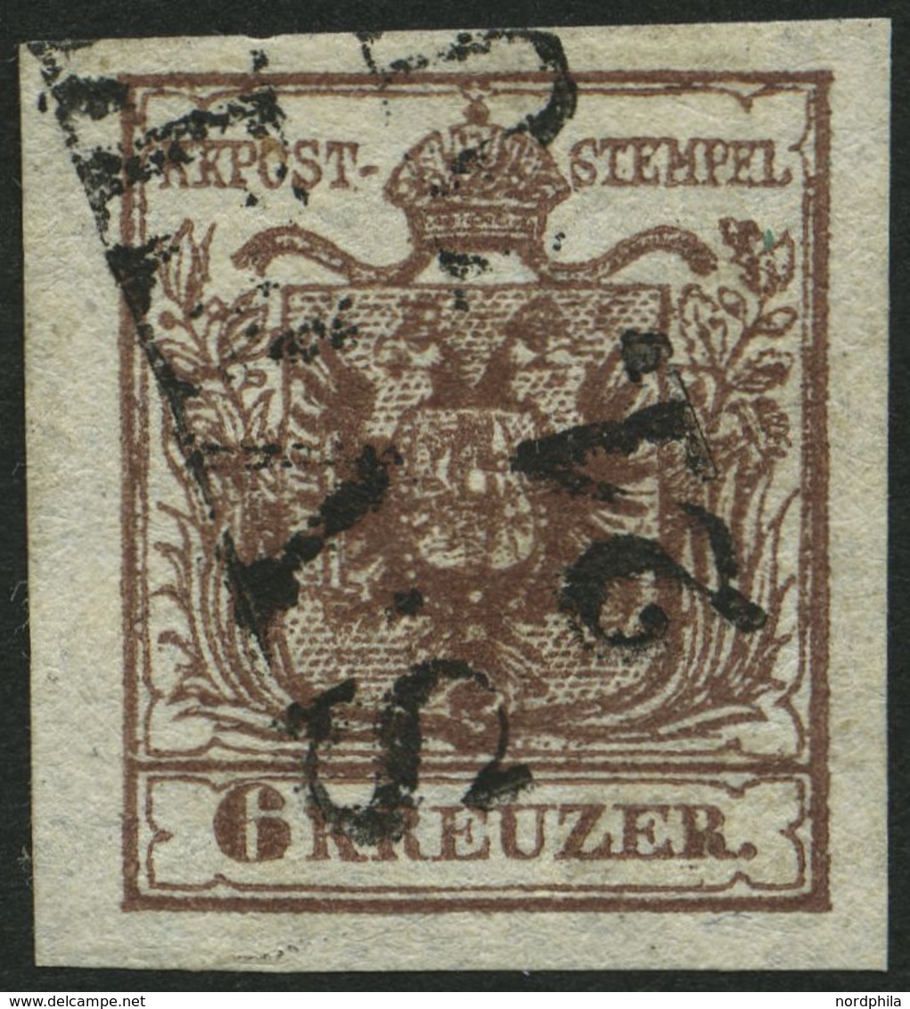 ÖSTERREICH 4X O, 1850, 6 Kr. Braun, Handpapier, Seidenpapier, L2 S. VEIT, Pracht - Other & Unclassified