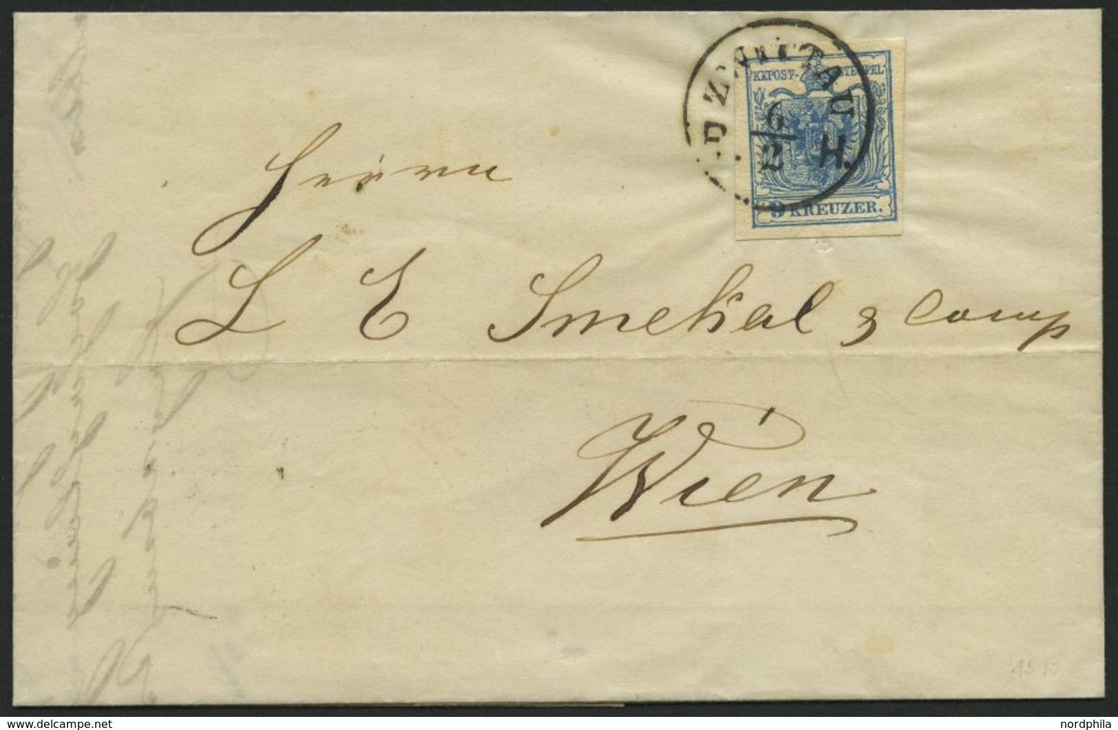 ÖSTERREICH 5Y BRIEF, 1858, 9 Kr. Blau, Maschinenpapier, Type IIIb, K1 ZWITTAU B.H., Prachtbrief Nach Wien - Other & Unclassified