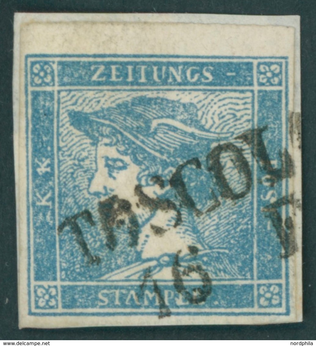 ÖSTERREICH BIS 1867 6I BrfStk, 1852, 0.6 Kr. Blau, Type Ib, L2 TOSCOL(ANO) Auf Knappem Briefstück, Pracht, Fotobefund Dr - Otros & Sin Clasificación