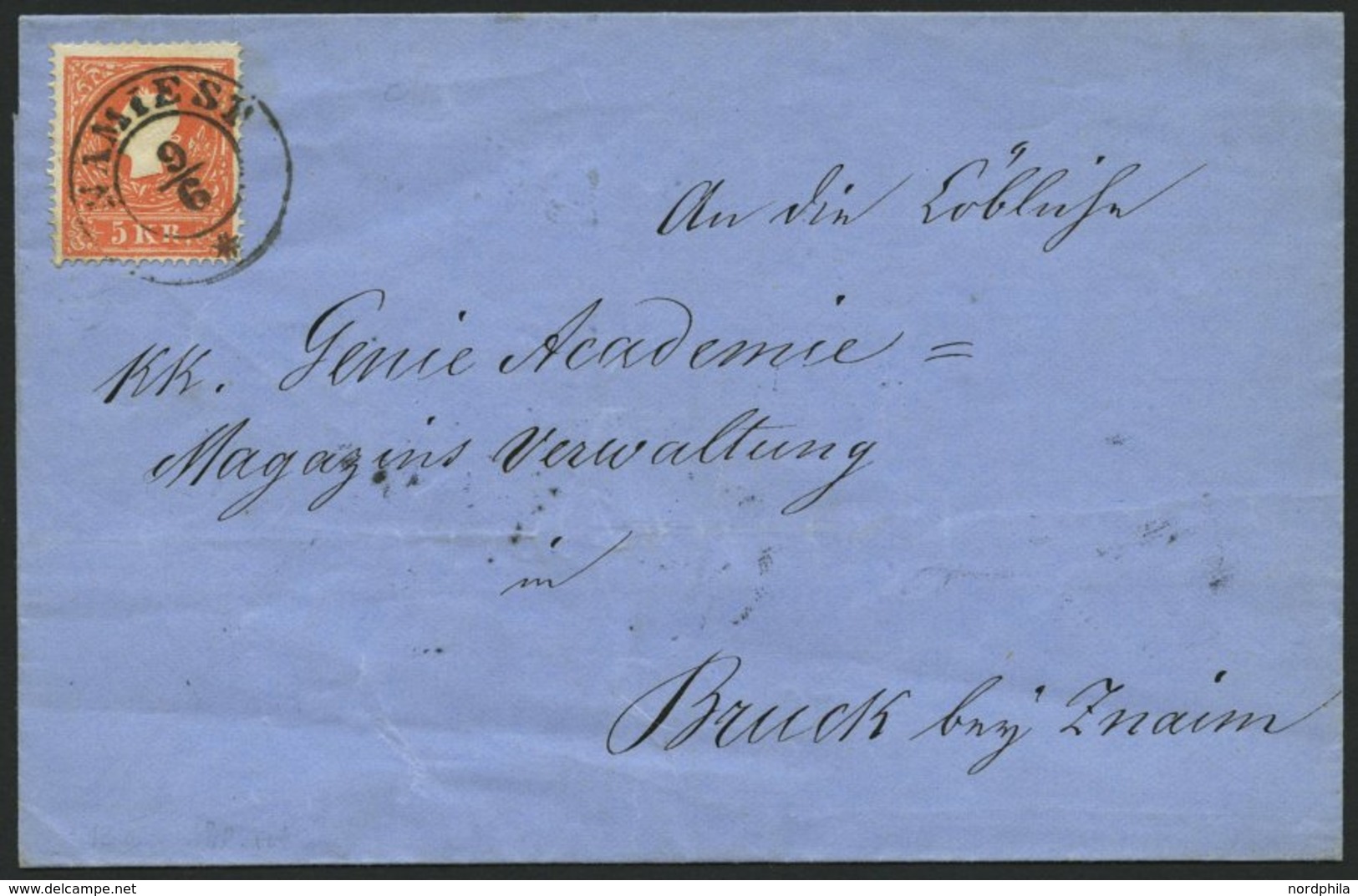 ÖSTERREICH 13II/I BRIEF, 1859, 5 Kr. Rot, Type II, Rahmen In Type I, Auf Brief Mit K2 NAMIEST Nach Bruck Bei Znaim, Prac - Autres & Non Classés