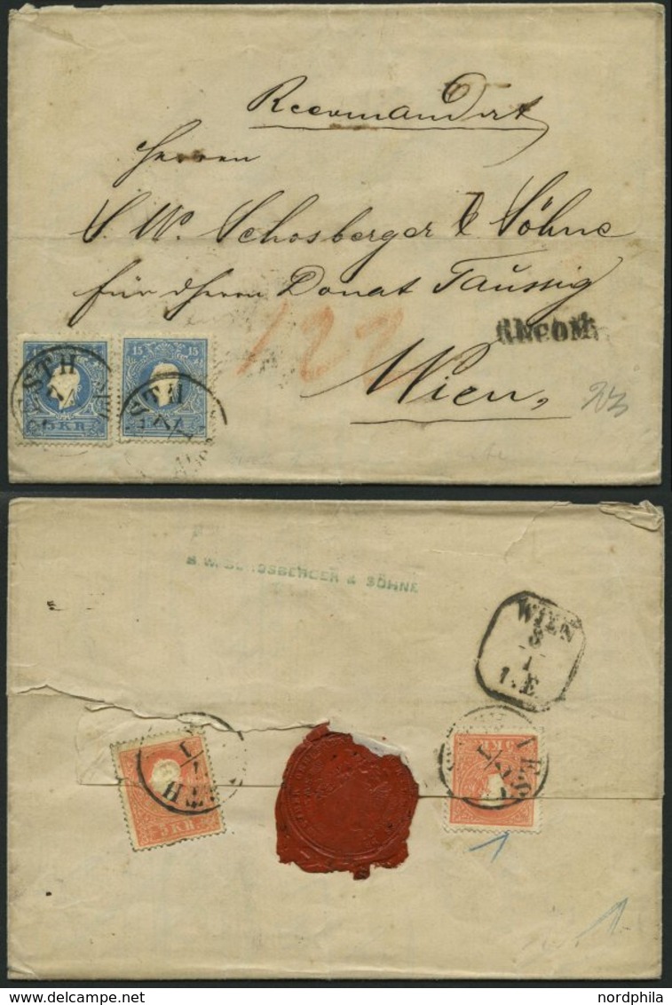 ÖSTERREICH 15II BRIEF, 1859, 15 Kr. Blau (2x), Type II, Mit K1 PESTH Abends Und L1 RECOM Auf Siegelbrief, Rückseitiges R - Otros & Sin Clasificación