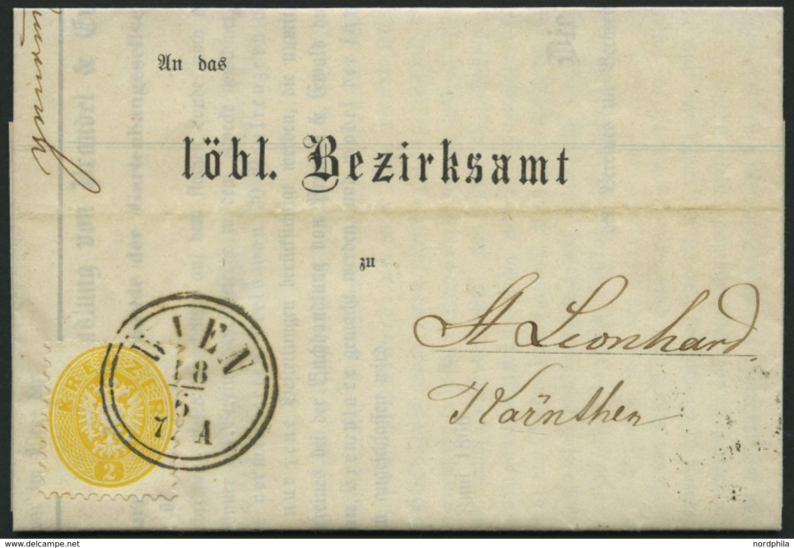 ÖSTERREICH 30 BRIEF, 1866, 2 Kr. Gelb Auf Drucksache Mit K2 WIEN Nach Kärnten, Pracht - Otros & Sin Clasificación