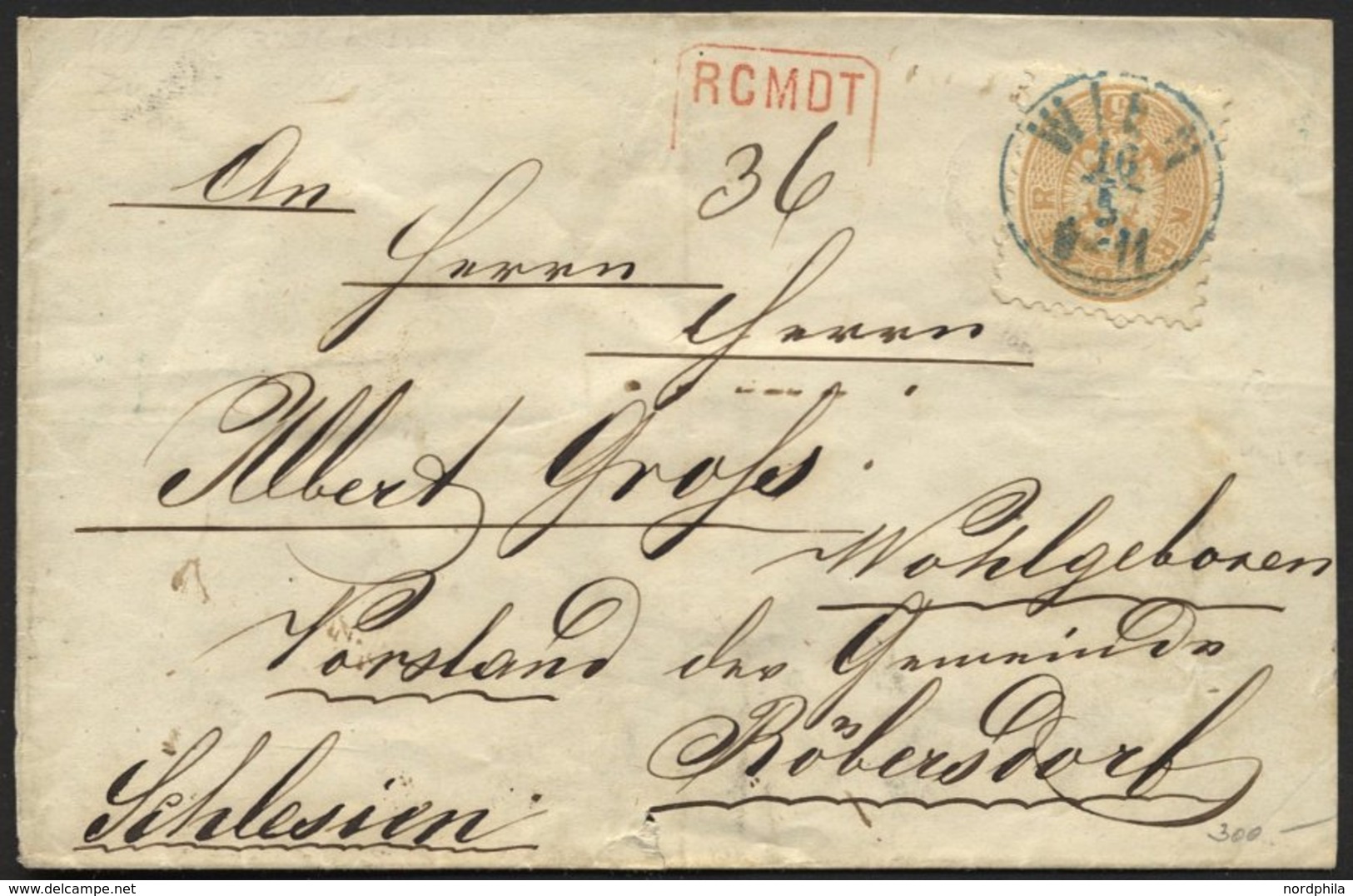 ÖSTERREICH 34 BRIEF, 1863, 15 Kr. Braun Mit Blauem K1 WIEN Auf Recobrief Nach Schlesien, Pracht - Otros & Sin Clasificación