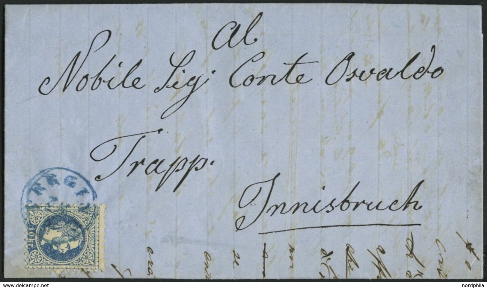 ÖSTERREICH 38/9I BRIEF, 1867, 10 Kr. Blau Und 15 Kr. Braun, Grober Druck, Auf Brief Mit K1 ST. PÖLTEN Nach Verona/Italie - Sonstige & Ohne Zuordnung