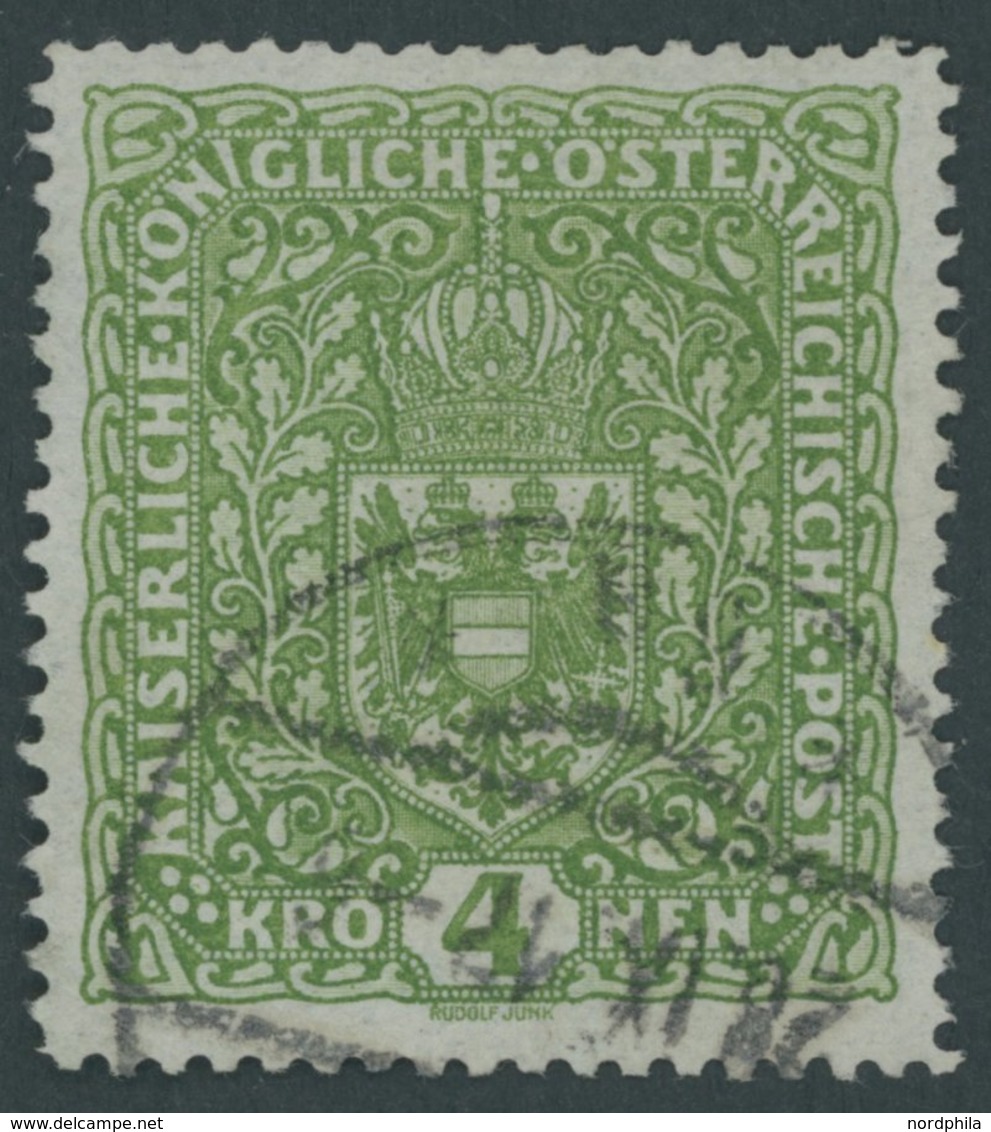 ÖSTERREICH 1867-1918 206II O, 1917, 4 Kr. Dunkelgelblichgrün, Type II, Pracht, Mi. 80.- - Other & Unclassified