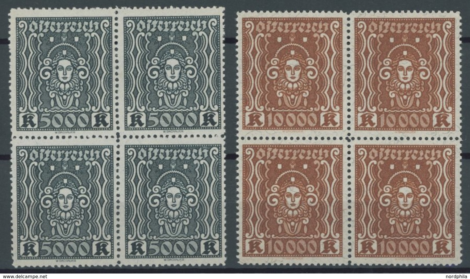 ÖSTERREICH 1918-1938 398-408A VB **, 1922, Frauenkopf, Gezähnt L 121/2, In Postfrischen Viererblocks (11 Werte), Pracht, - Sonstige & Ohne Zuordnung