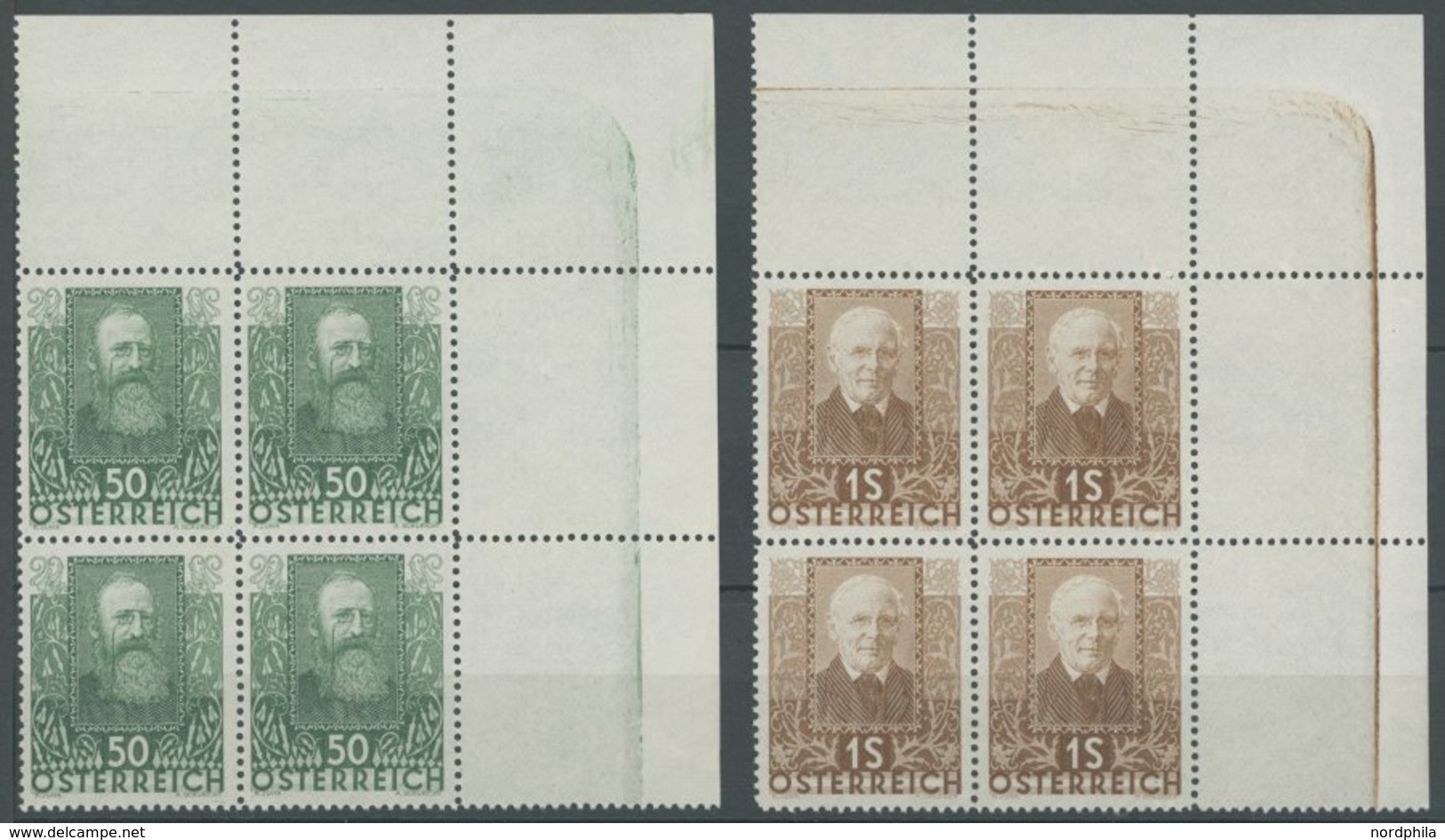 ÖSTERREICH 524-29 VB **, 1931, Dichter, Alle Im Viererblock Aus Der Rechten Oberen Bogenecke, Prachtsatz, Mi. 880.- - Other & Unclassified