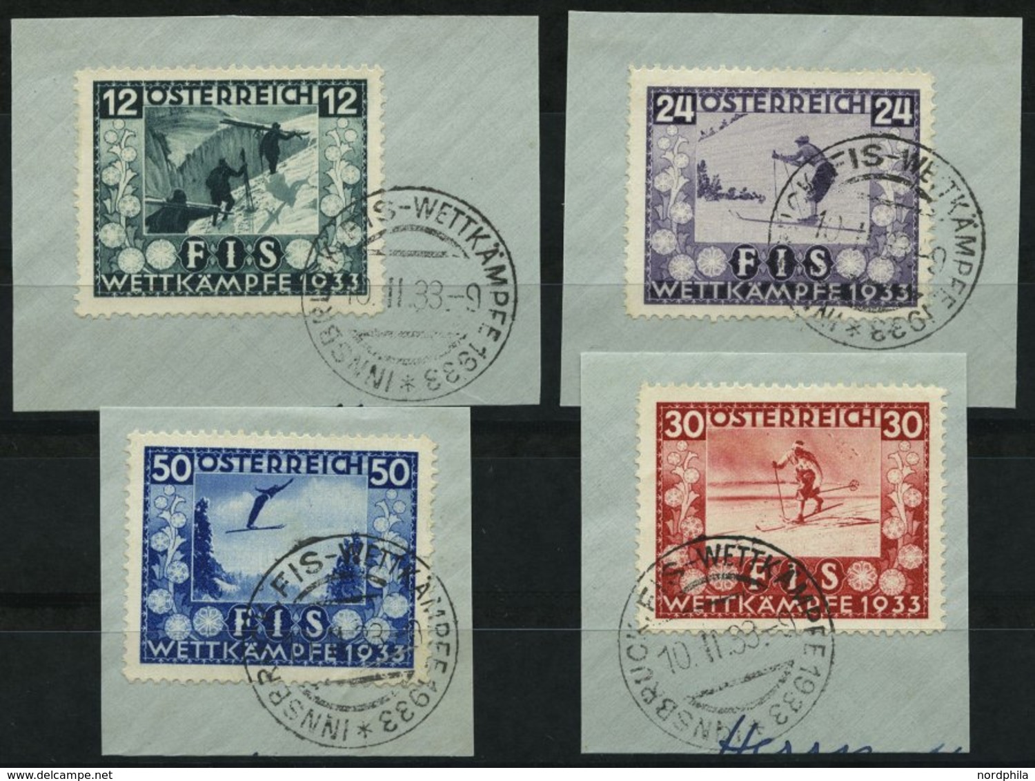 ÖSTERREICH 551-54 BrfStk, 1933, FIS I Mit Sonderstempeln Auf Briefstücken, Prachtsatz, Mi. 350.- - Altri & Non Classificati