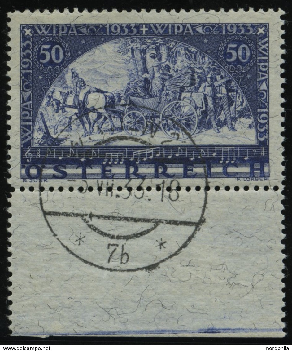 ÖSTERREICH 556A O, 1933, 50 G. WIPA, Faserpapier, Unterrandstück, Tagesstempel WIEN, Pracht, Mi. 800.- - Sonstige & Ohne Zuordnung