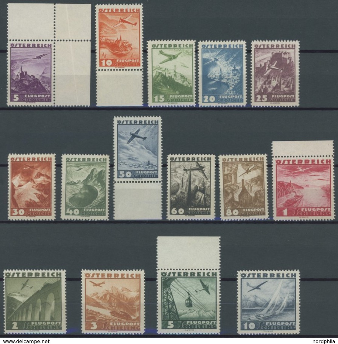 ÖSTERREICH 1918-1938 598-612 **, 1935, Flugzeug über Landschaften, Postfrischer Prachtsatz, Mi. 190.- - Altri & Non Classificati